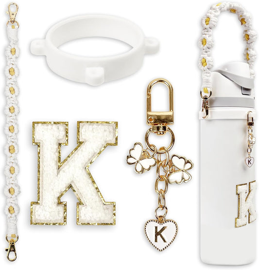 Cute Letter Charm Set Compatible with Owala Water Bottle 24 oz, 32 oz, 40 oz, Owala Kids, Owala Coffee Tumbler, Owala FreeSip – Includes Handle Strap, for Owala Accessories & Stanley Cup Accessories