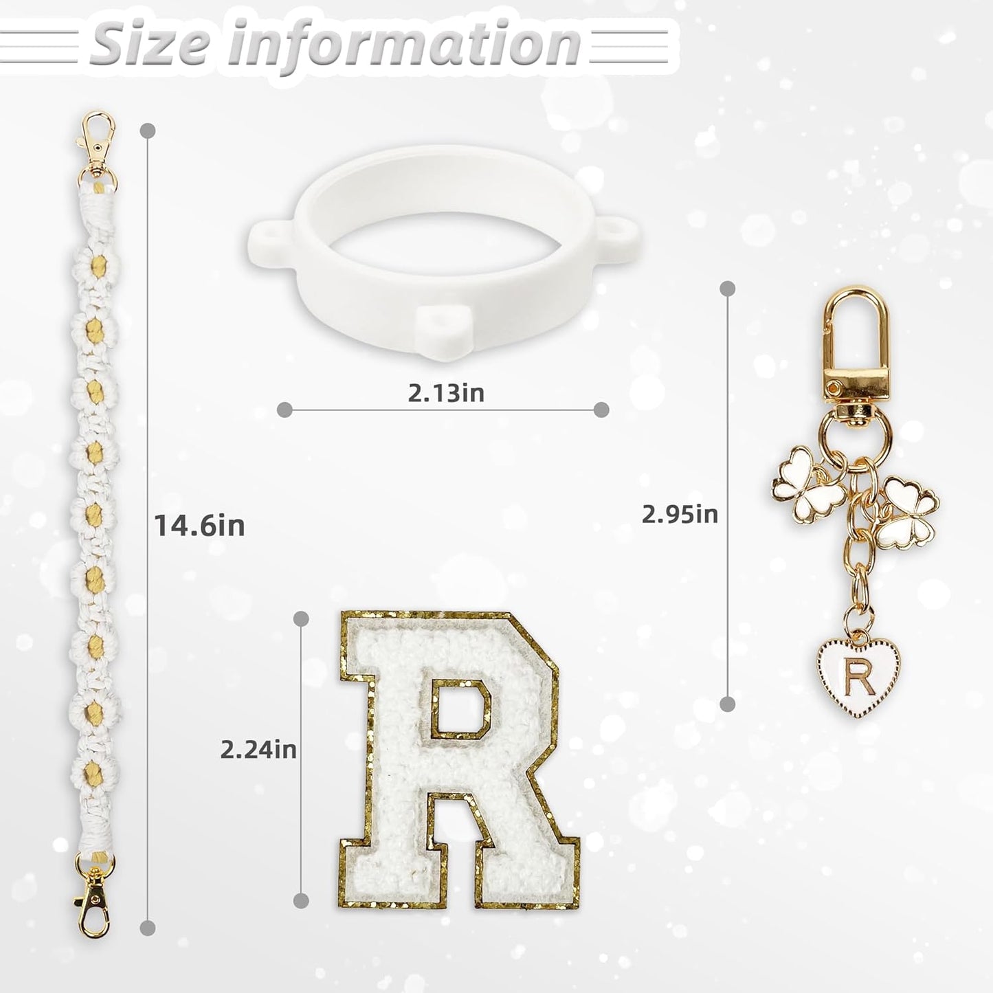 Cute Letter Charm Set Compatible with Owala Water Bottle 24 oz, 32 oz, 40 oz, Owala Kids, Owala Coffee Tumbler, Owala FreeSip – Includes Handle Strap, for Owala Accessories & Stanley Cup Accessories