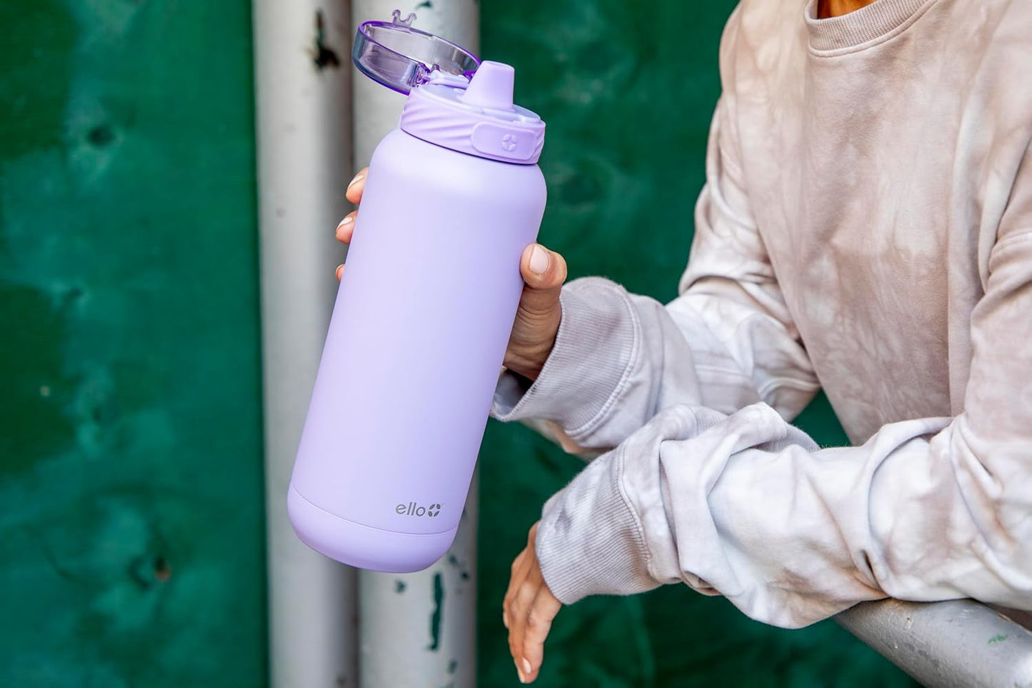 Ello Cooper 32oz Stainless Steel Water Bottle with Straw and Carry Handle, Double Walled and Vacuum Insulated Metal, Leak Proof Locking Lid with Soft Silicone Spout, Reusable, BPA Free, Lilac