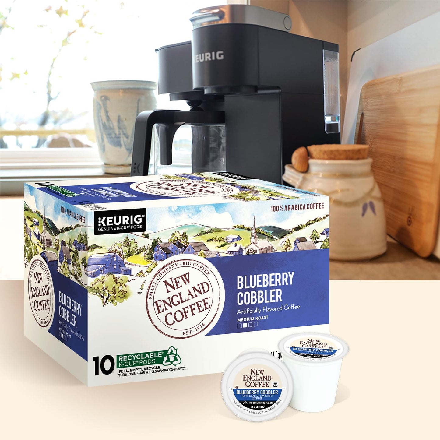 New England Coffee Blueberry Cobbler Medium Roast Single Serve Pods, 10ct Box (Pack of 1)