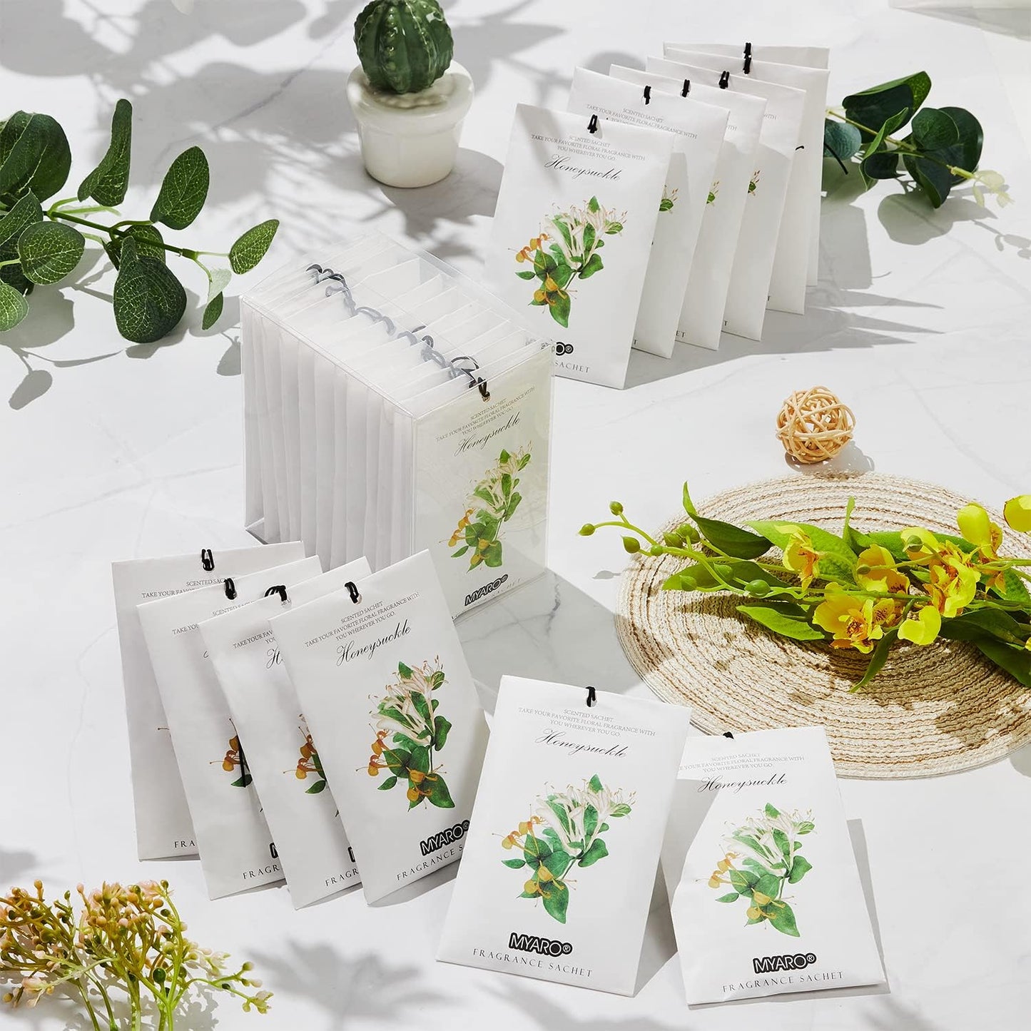MYARO 12 Packs Honeysuckle Scented Sachets for Drawer and Closet, Long Lasting Air Freshener Fresh Scents Potpourri Bags Home Fragrance for Room Car Small Space