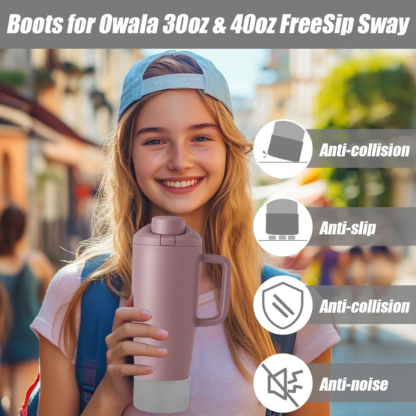 Mity rain 2PCS Protective Silicone Boots for Owala 30oz & 40oz FreeSip Sway Bottles & Tumblers - Accessories for owala, Enhances Stability & Prevents Scratches (Light Gray)