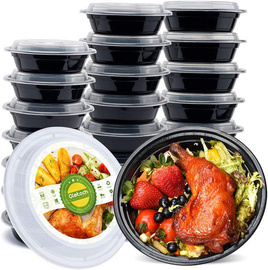 Glotoch Meal Prep Container, 50 Pack 24 OZ To Go Containers，Round Plastic Food Storage Containers Set with Lids - Microwave, Freezer & Dishwasher Safe，Eco-Friendly, BPA-Free, Durable & Stackable
