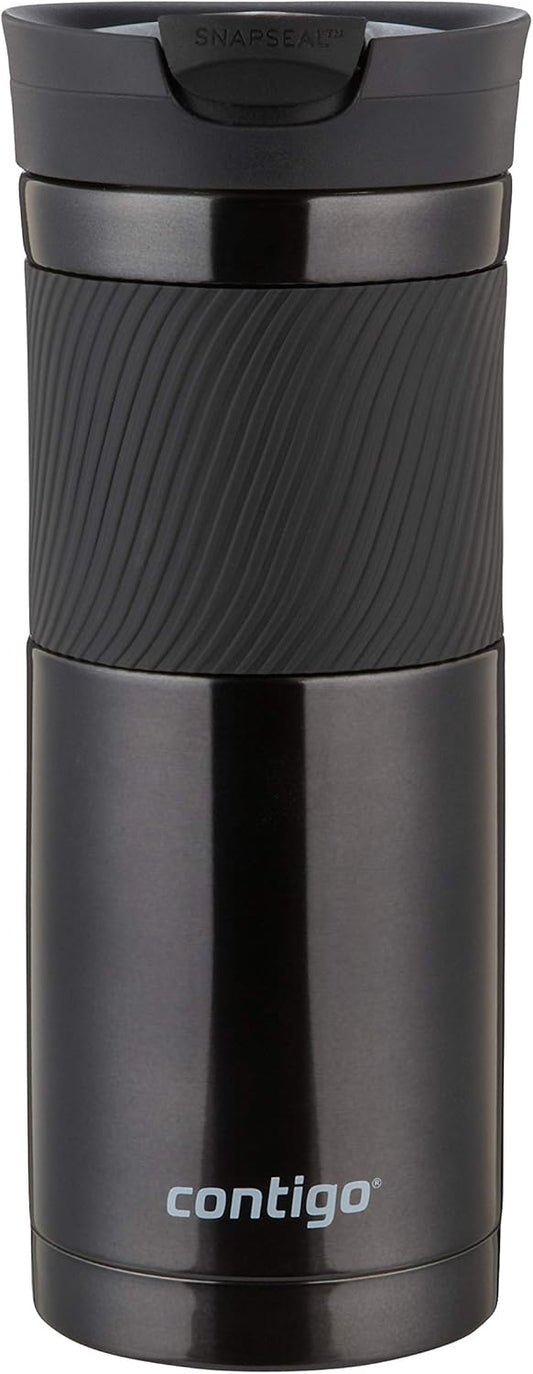 Contigo Byron Snapseal Travel Mug, Stainless Steel Thermal Mug, Vacuum Flask, Leakproof Tumbler, Coffee Mug with BPA Free Easy-Clean Lid, 590 ml, Black