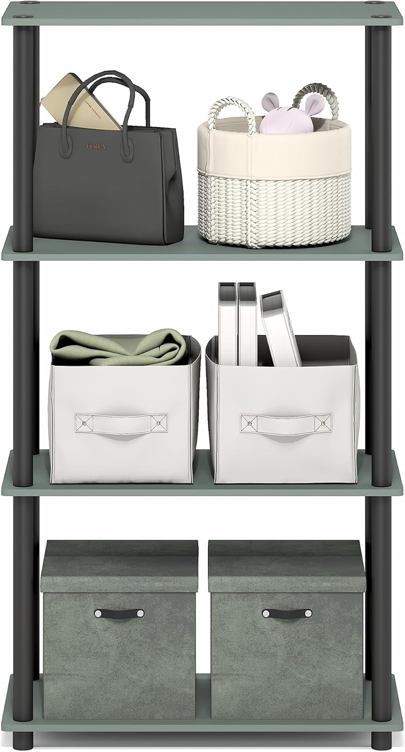 Furinno Turn-N-Tube Storage Shelves, 4-Tier Toolless Book Shelf, Corner Shelf, Toolless Open Shelves, for Organization and Storage, Living Room, Garage, Home Office, Sage Green