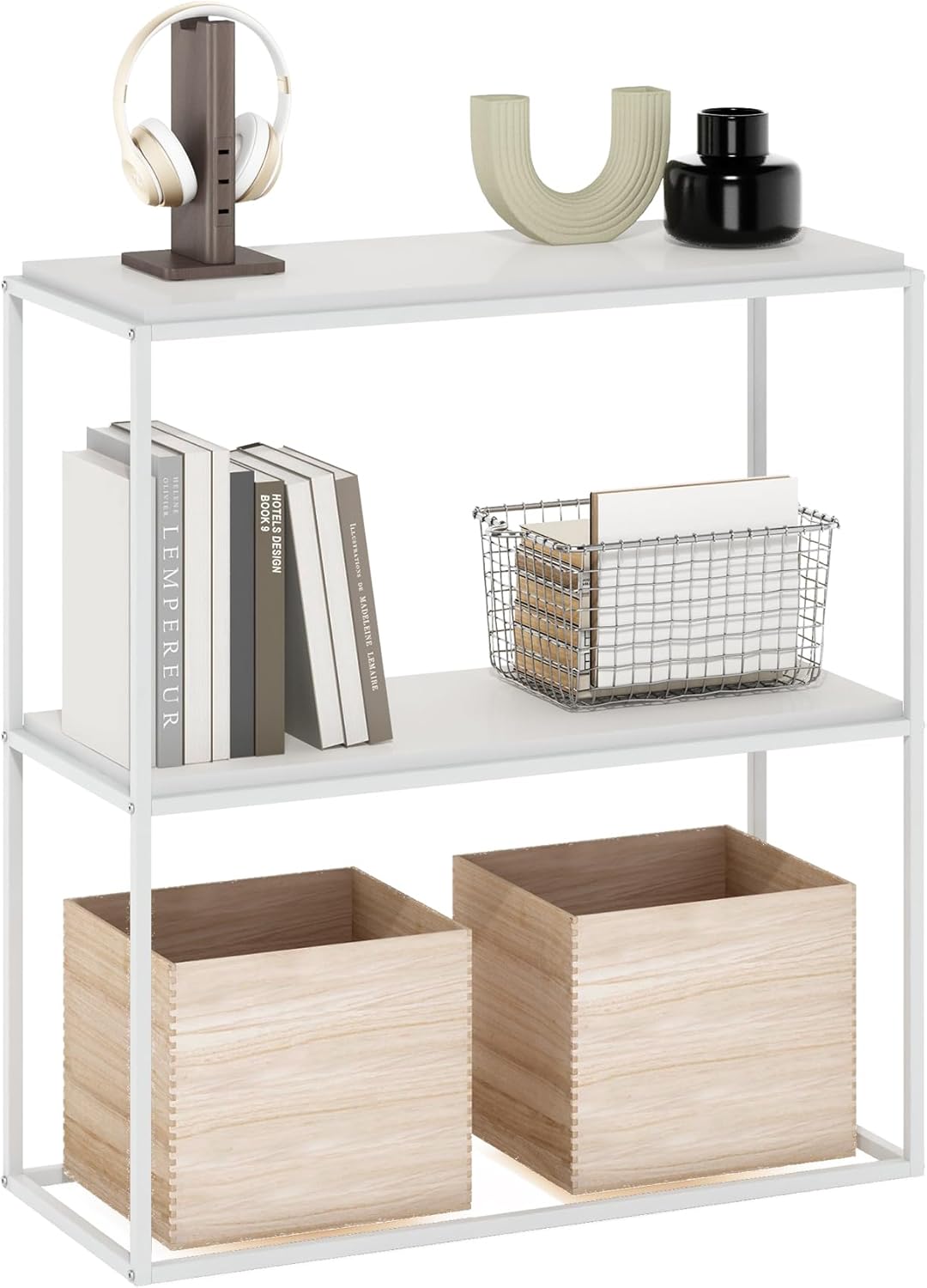 Furinno Moretti Modern Lifestyle Wide Stackable Shelf, 2-Tier, Solid White/White