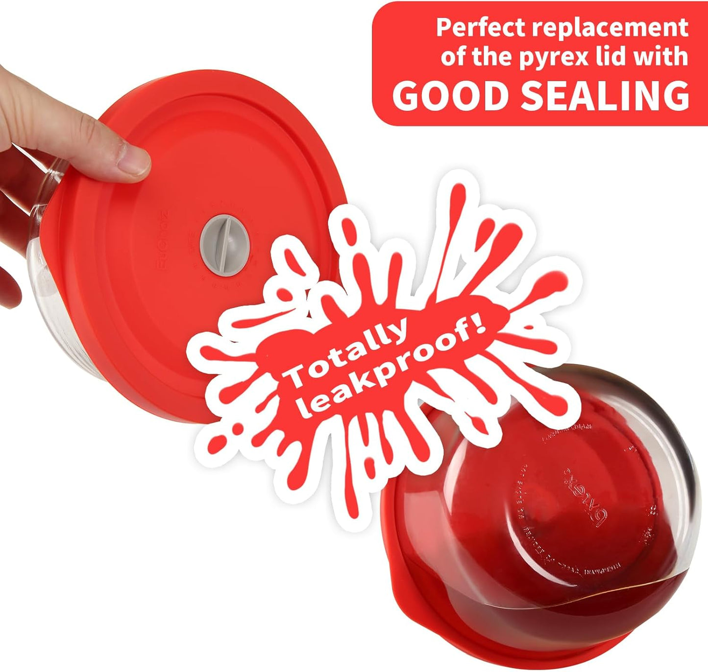 Replacement Lids for Pyrex 7200-PC 2 Cup, Silicone Round Storage Cover Lid for Anchor Hocking Glass Bowl 4 Pack with Date Mark Red