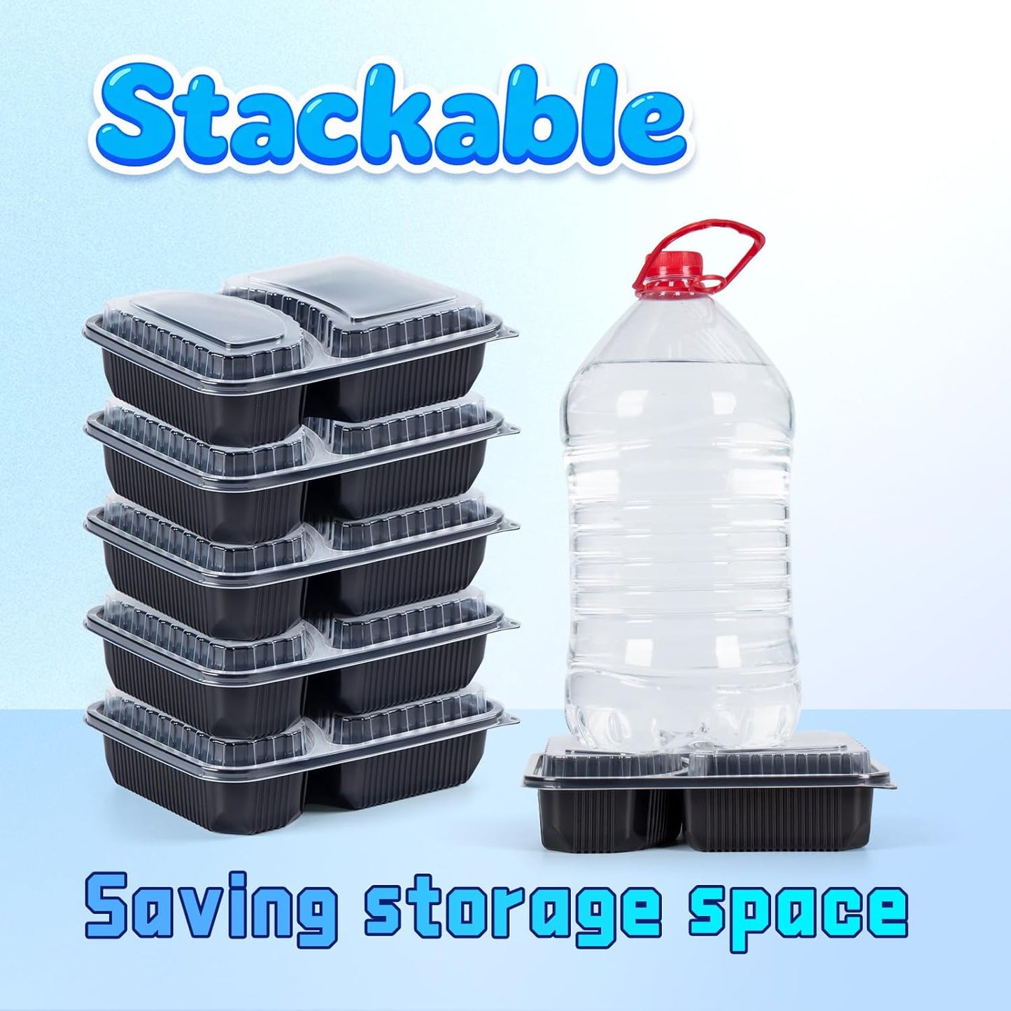 YANGRUI Takeout Containers with Lid 40 Pack 41 oz - Shrink Wrap 2 Compartment Leakproof | Reusable BPA Free Flexible Pure PP Plastic Food Container | Microwave & Dishwasher Safe Restaurant Lunch Boxes