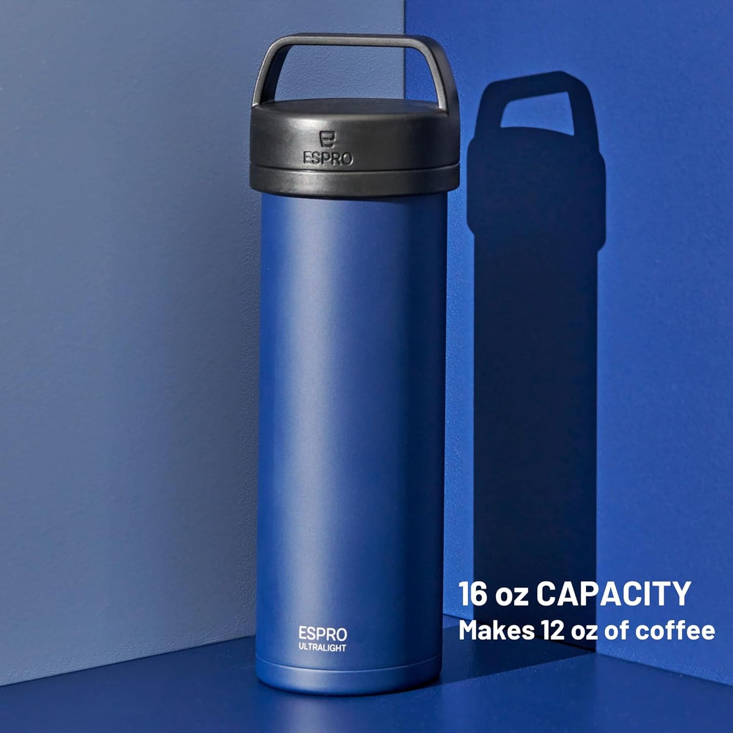 ESPRO P0 Ultralight French Press Coffee Maker for Travel, Vacuum Insulated Stainless Steel, 16 Ounces, Aegean Blue