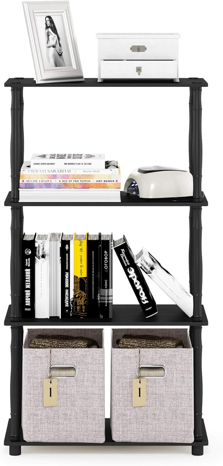 Furinno Turn-N-Tube 4-Tier Multipurpose Shelf Display Rack, Classic Tubes, Americano/Black