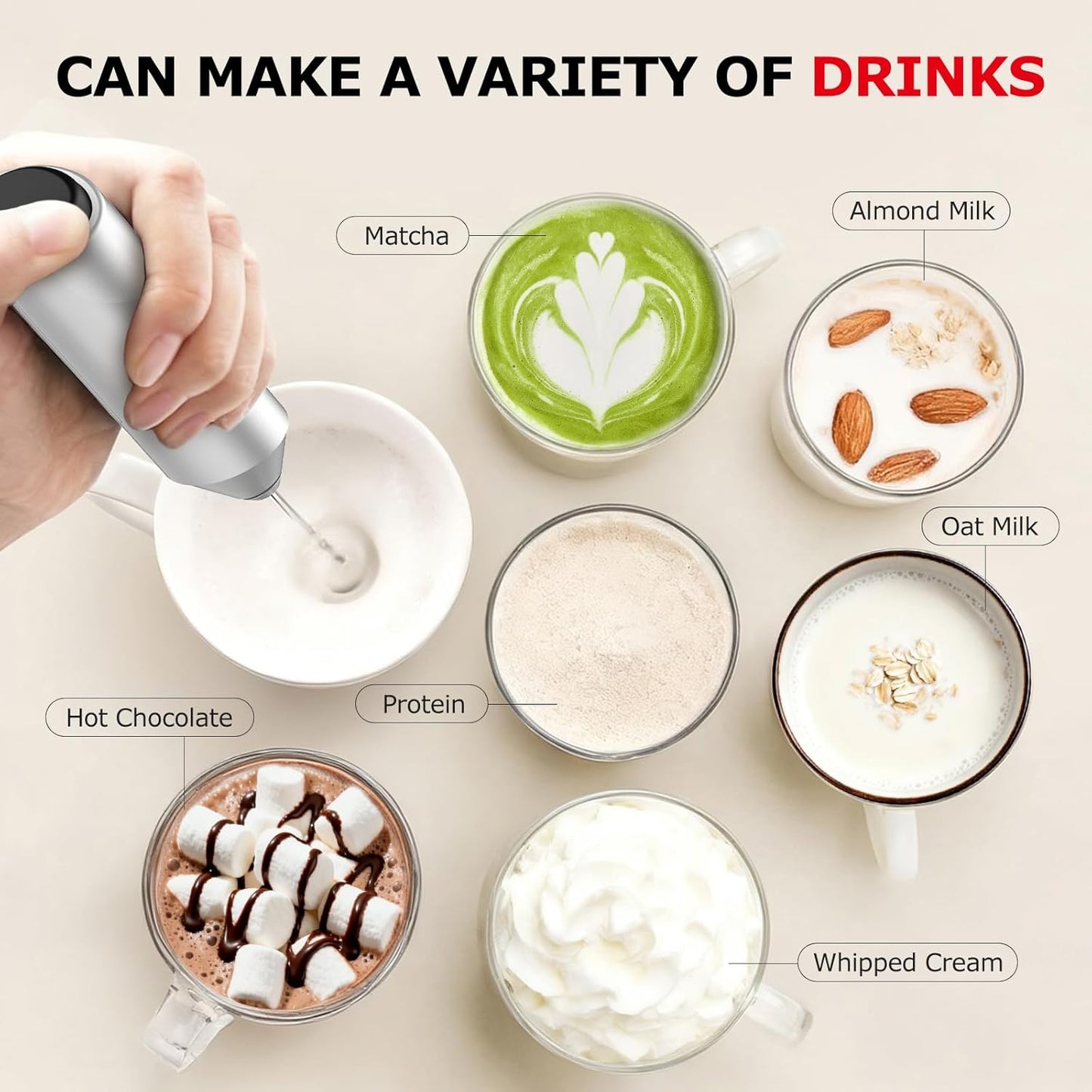 Bonsenkitchen Milk Frother Hanheld with Stand, Electric Coffee Frother, Portable Hand Frother Wand Drink Mixer for Matcha Lattes Cappuccino, Kitchen Gifts (Battery Included)