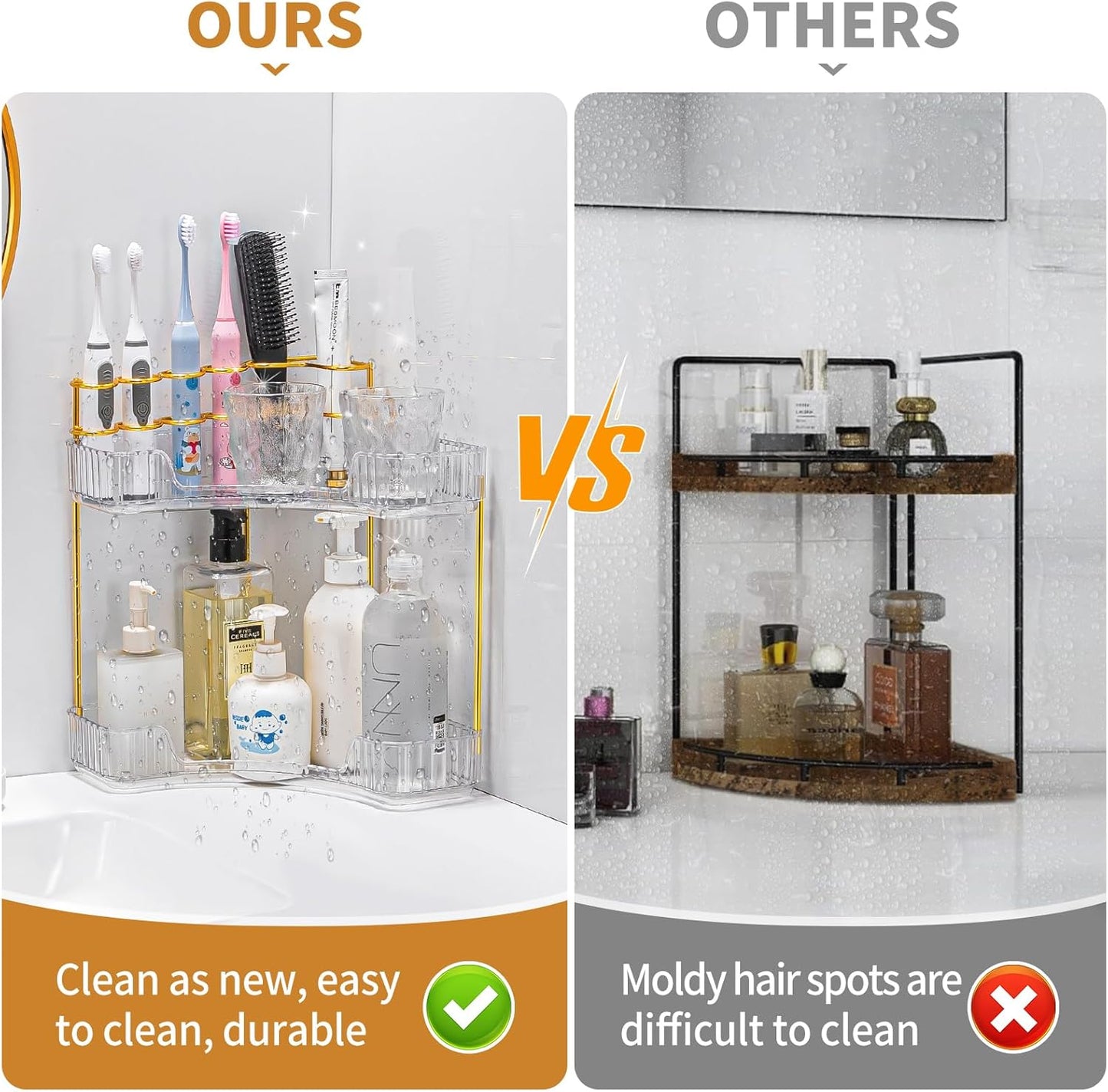 Upgraded 2-Tier Corner Bathroom Countertop Organizer – Spacious Storage for Makeup, Skincare & Perfumes, Built-in Brush Holder Fits Vanity/Dresser/Bsthtub (Classic White)