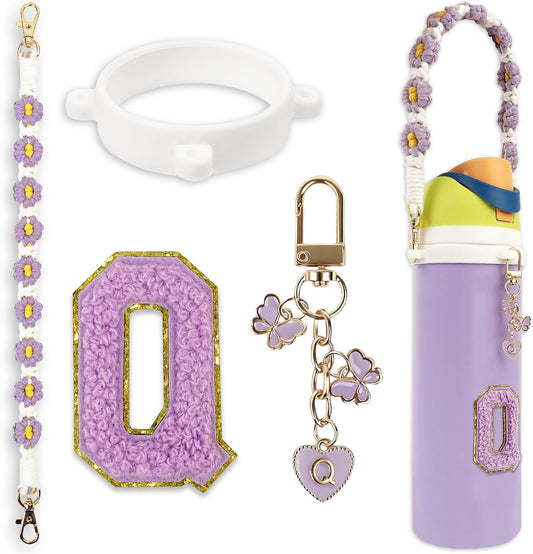 Cute Letter Charm Set Compatible with Owala Water Bottle 24 oz, 32 oz, 40 oz, Owala Kids, Owala Coffee Tumbler, Owala FreeSip – Includes Handle Strap, for Owala Accessories & Stanley Cup Accessories