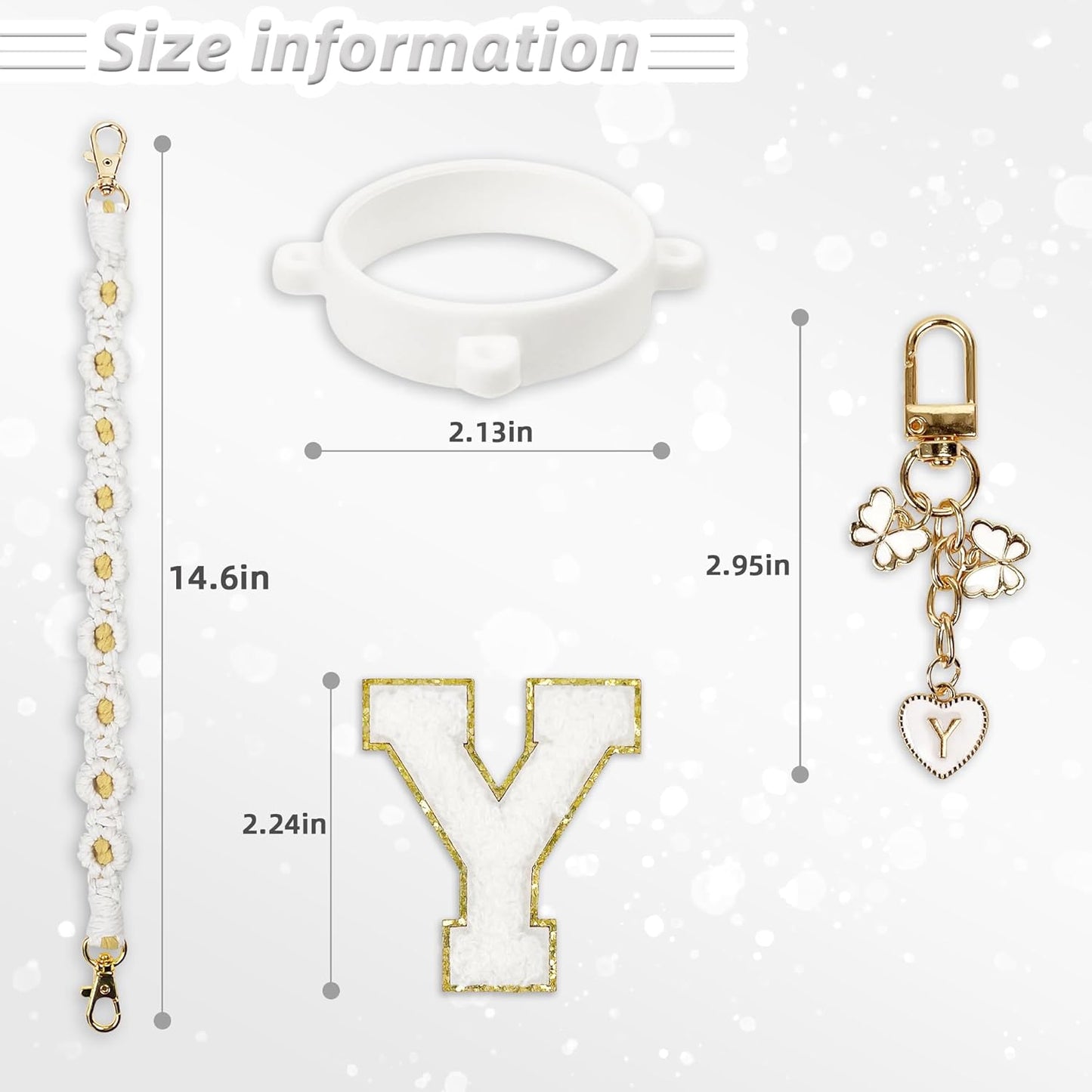 Cute Letter Charm Set Compatible with Owala Water Bottle 24 oz, 32 oz, 40 oz, Owala Kids, Owala Coffee Tumbler, Owala FreeSip – Includes Handle Strap, for Owala Accessories & Stanley Cup Accessories