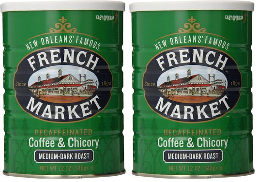 French Market Coffee & Chicory Decaffeinated Medium-Dark Roast Ground Coffee, 12oz Can (Pack of 2)