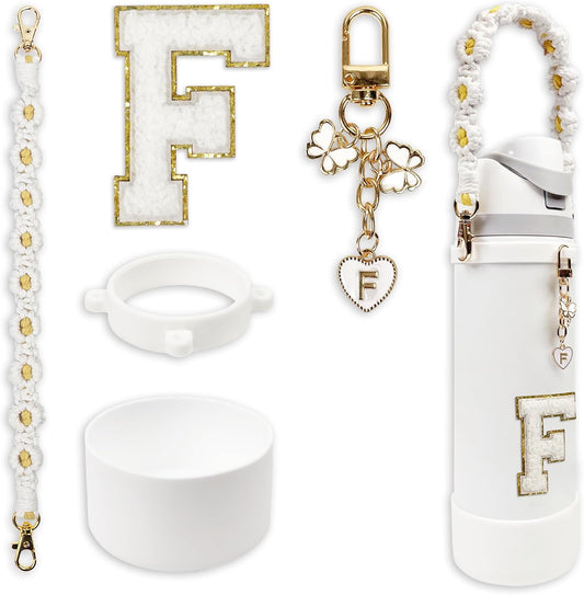 SITKOL Silicone Boot Cute Monogram Set Compatible with Owala Water Bottle 24 oz, 32 oz, 40 oz - Perfect Letter Owala Accessories for Owala Tumbler, Owala Free Sip, Pink Owala, Black Owala