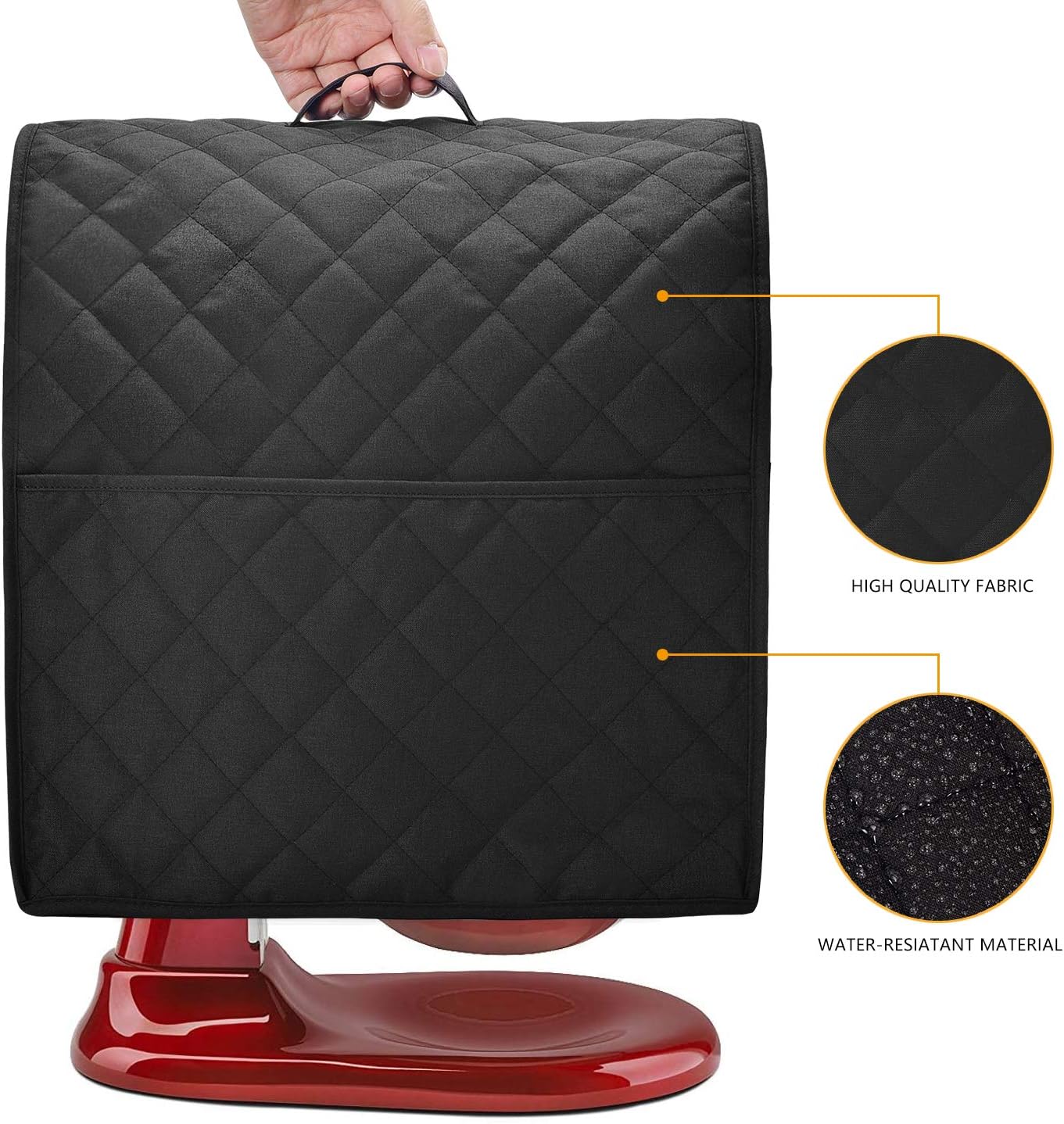 Stand Mixer Dust Cover with 3 Pockets Compatible with KitchenAid Tilt Head, Easy Cleaning,Can Ironable (Black, Fits for 6-8 Quart)