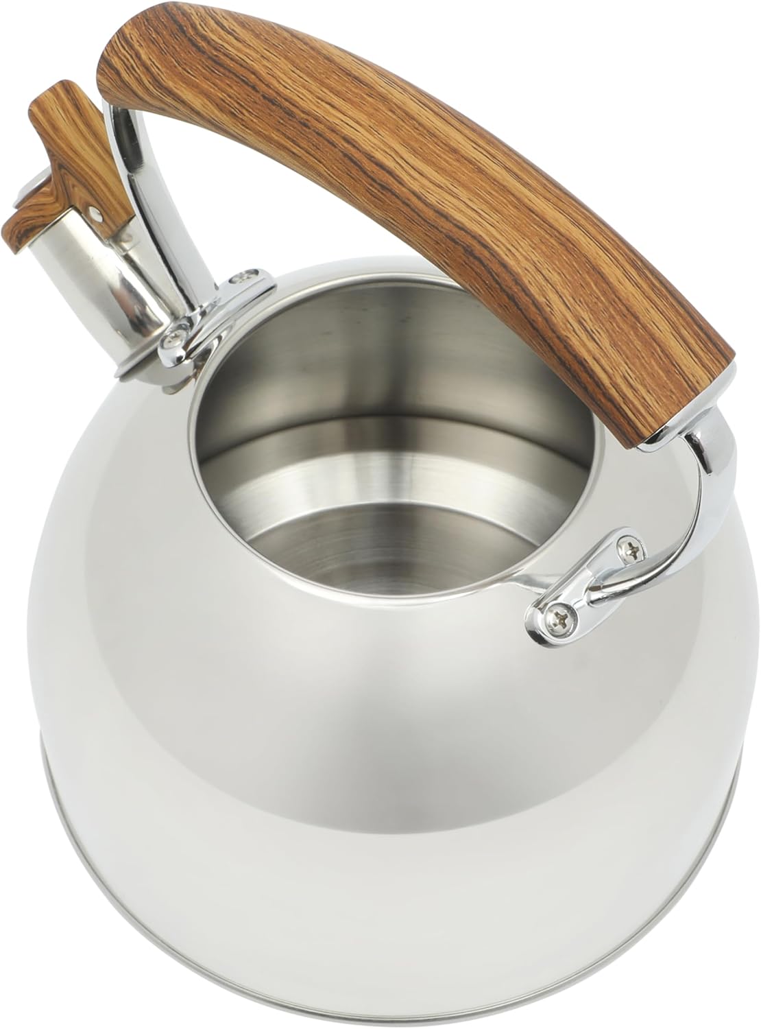 Mr. Coffee Fremont Large 2-Quart Stainless Steel Whistling Tea Kettle with Wood Handle – Durable Stove-Top Kettle for Boiling Water