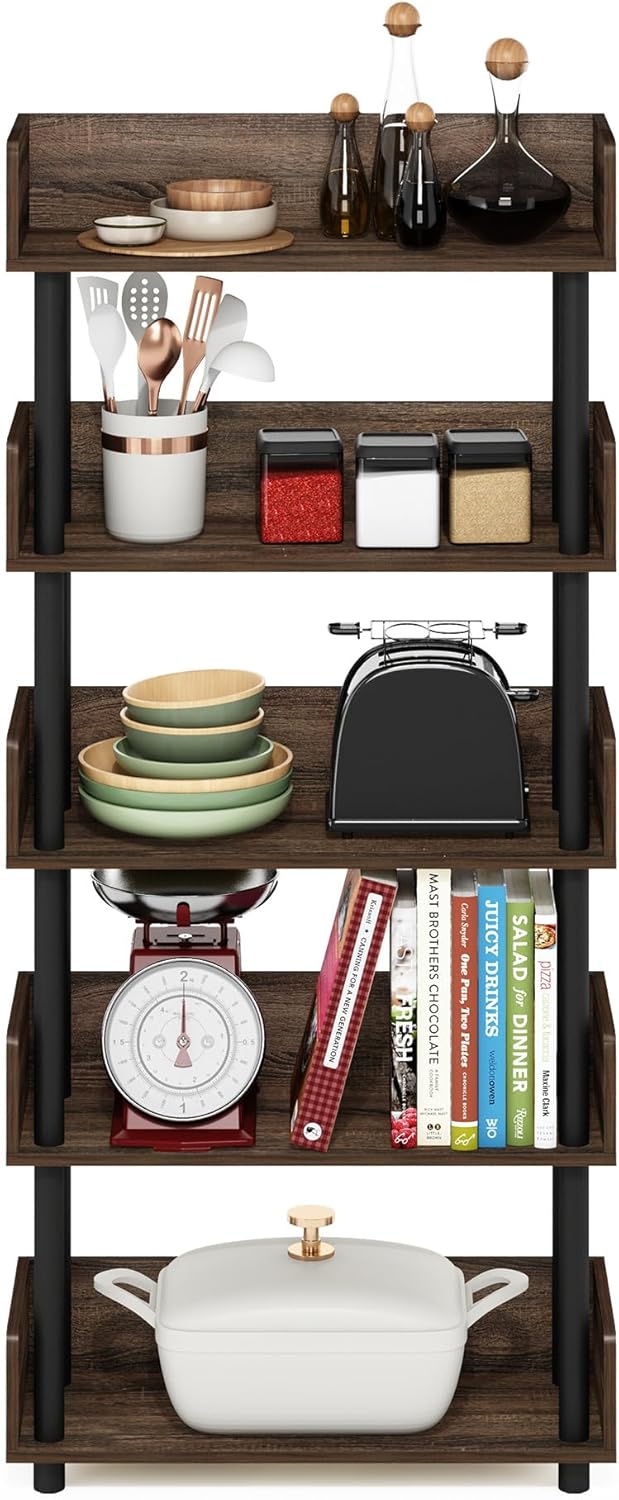 Furinno Turn-N-Tube 5-Tier Toolless Freestanding Multipurposes Display Rack, Walnut