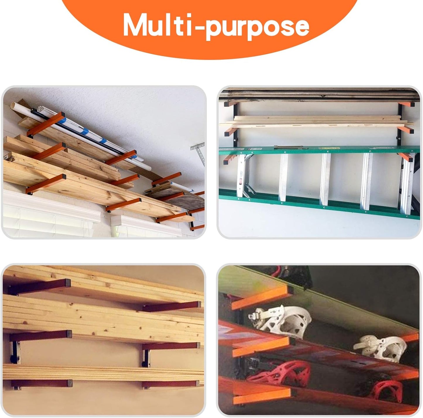 Ultrawall Wall Mount Wood Organizer and Lumber Storage Metal Rack with 3-Level - Indoor & Outdoor Use, 4 Pack