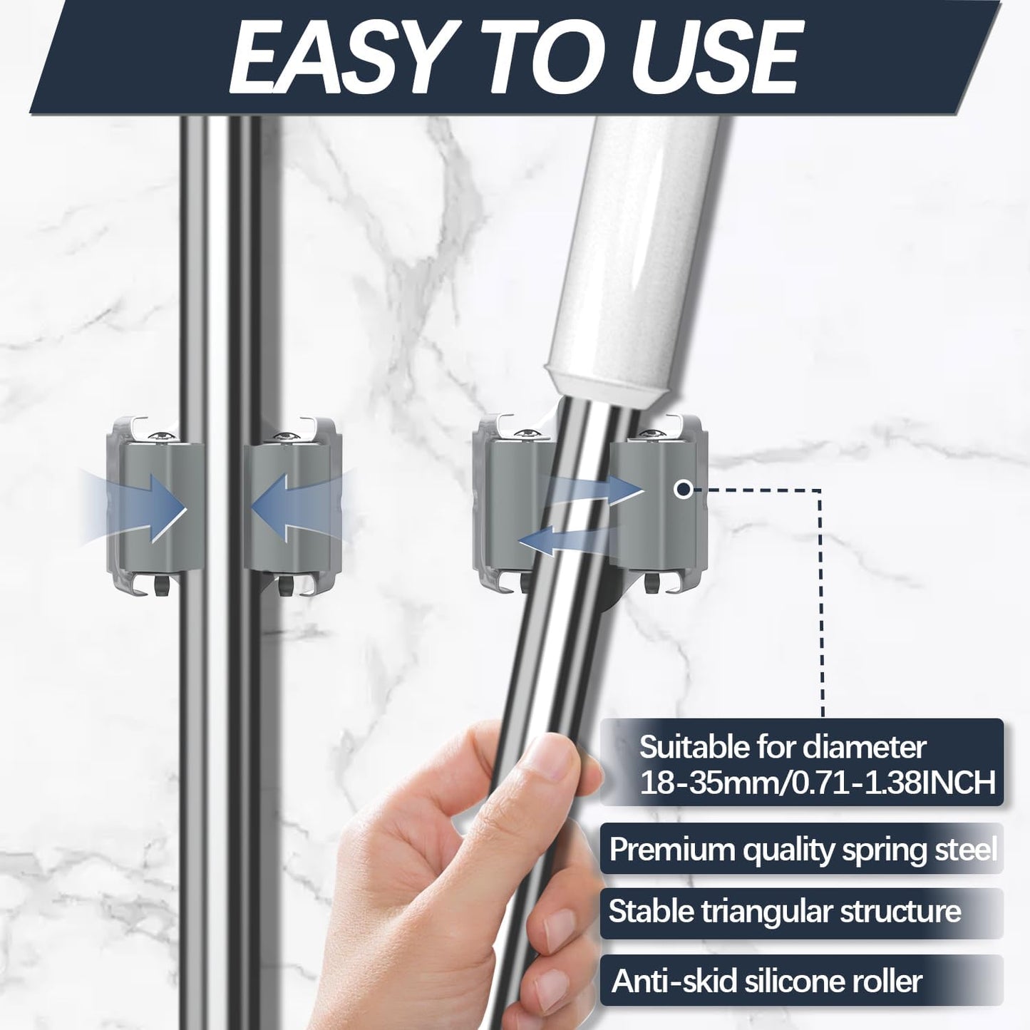 3-H Mop and Broom Holder Wall Mount,Mop Hanger 15 Pack for Organizing Yard Tool,Rake Handle up to 1.38Inch