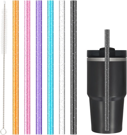 Replacement Straw for Stanley 14 oz 20 oz Cup Tumbler, 6 Pack Long Reusable Color Straws with Cleaning Brush, Dishwasher Safe, Plastic Straws for stanley cup accessories
