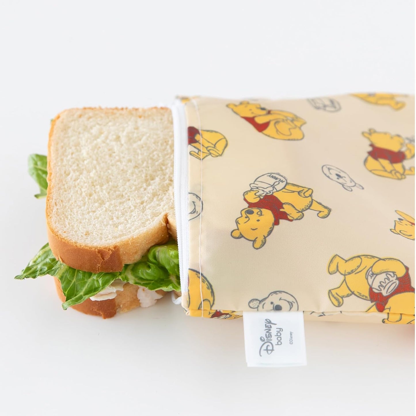 Bumkins Disney Reusable Sandwich and Snack Bags, for Kids School Lunch and for Adults Portion, Washable Fabric, Waterproof Cloth Zip Bag, Travel Pouch, Food-Safe Storage, Large 2-pk Winnie the Pooh