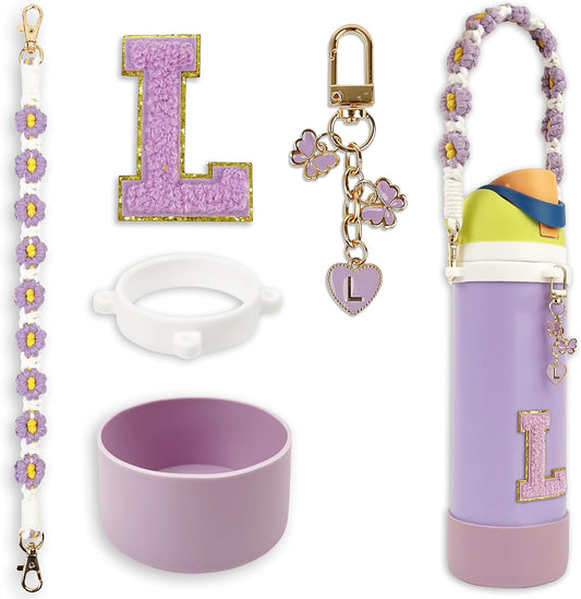 SITKOL Silicone Boot Cute Monogram Set Compatible with Owala Water Bottle 24 oz, 32 oz, 40 oz - Perfect Letter Owala Accessories for Owala Tumbler, Owala Free Sip, Pink Owala, Black Owala