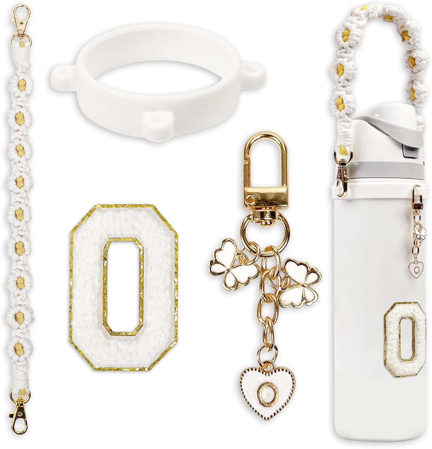 Cute Letter Charm Set Compatible with Owala Water Bottle 24 oz, 32 oz, 40 oz, Owala Kids, Owala Coffee Tumbler, Owala FreeSip – Includes Handle Strap, for Owala Accessories & Stanley Cup Accessories