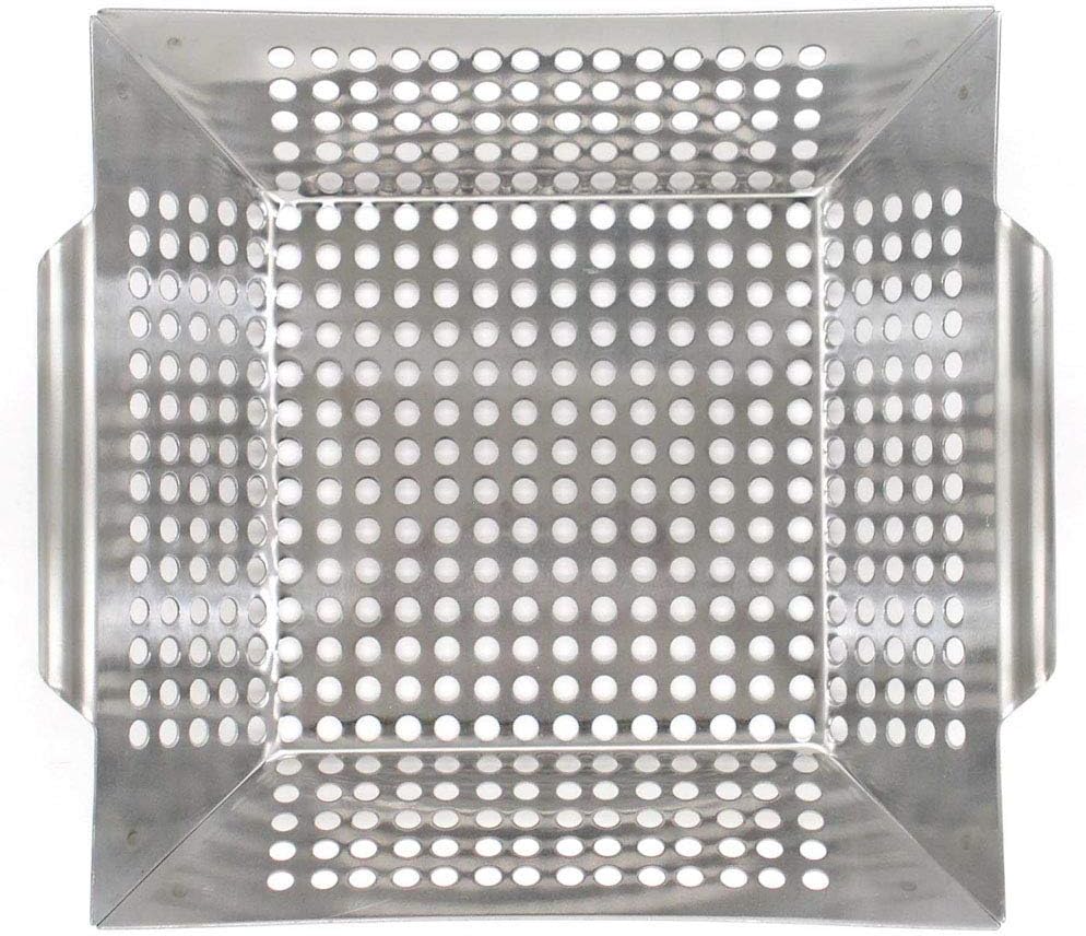 Mr. Bar-B-Q Stainless Steel Skillet Large Strainer Perfect for Cooking Seafood & Vegetables Grill Basket Built In Handles Stainless Steel for BBQ Grill Camping Backpacking Grilling Accesories 06034Y