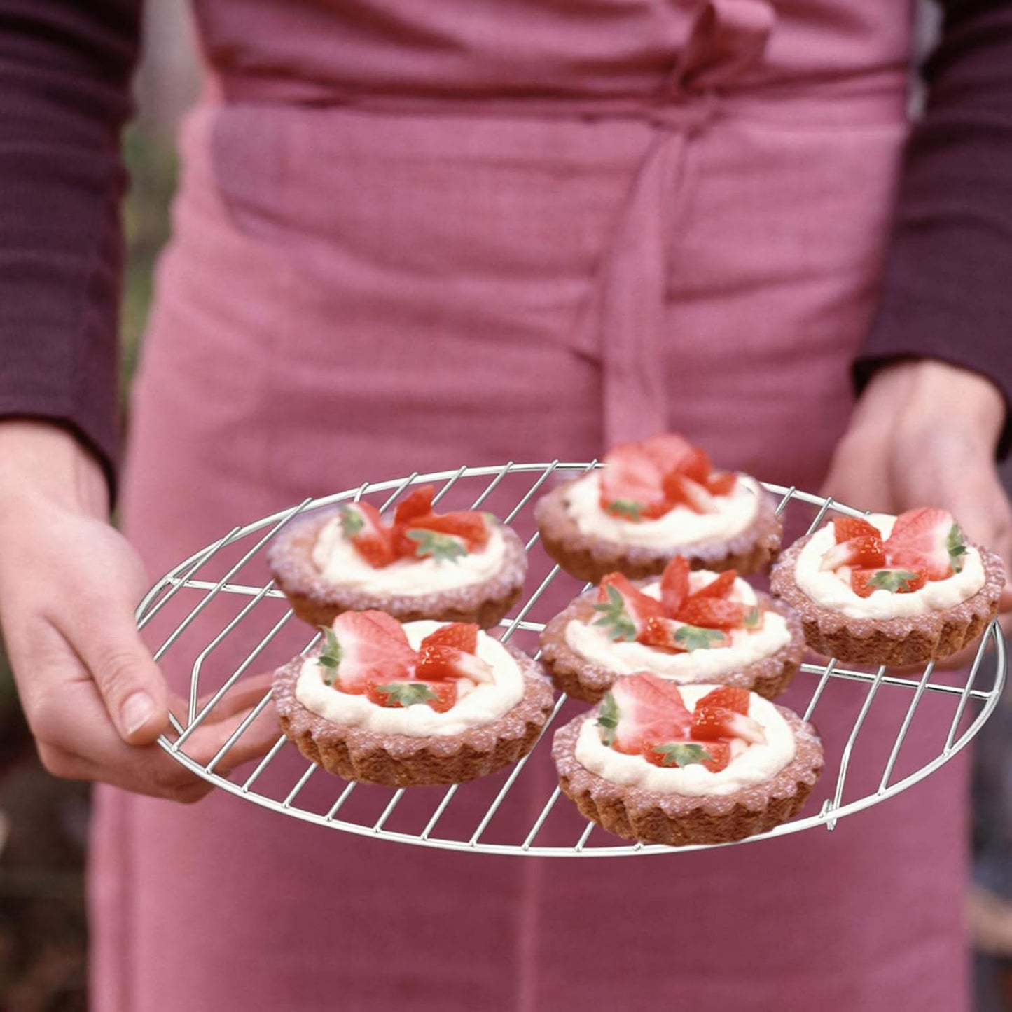 TeamFar Round Cooling Rack Set of 2, 10½ Inch Round Wire Baking Steaming Roasting Rack Set Stainless Steel, Healthy & Mirror Finish, Oven & Dishwasher Safe