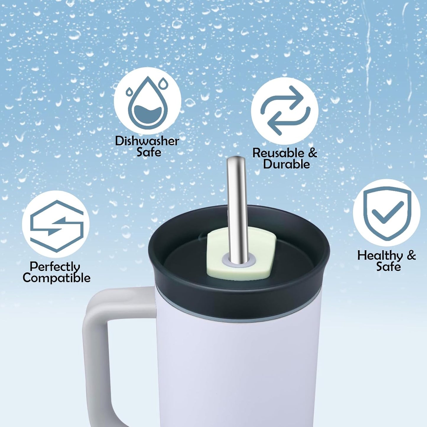 Stainless Steel Straws for Owala Insulated Bottle 40oz Tumbler 6x Metal Replacement Straws with Cleaning Brush for Owala 40oz (Stainless Steel, 3x Straight & 3x Bent)