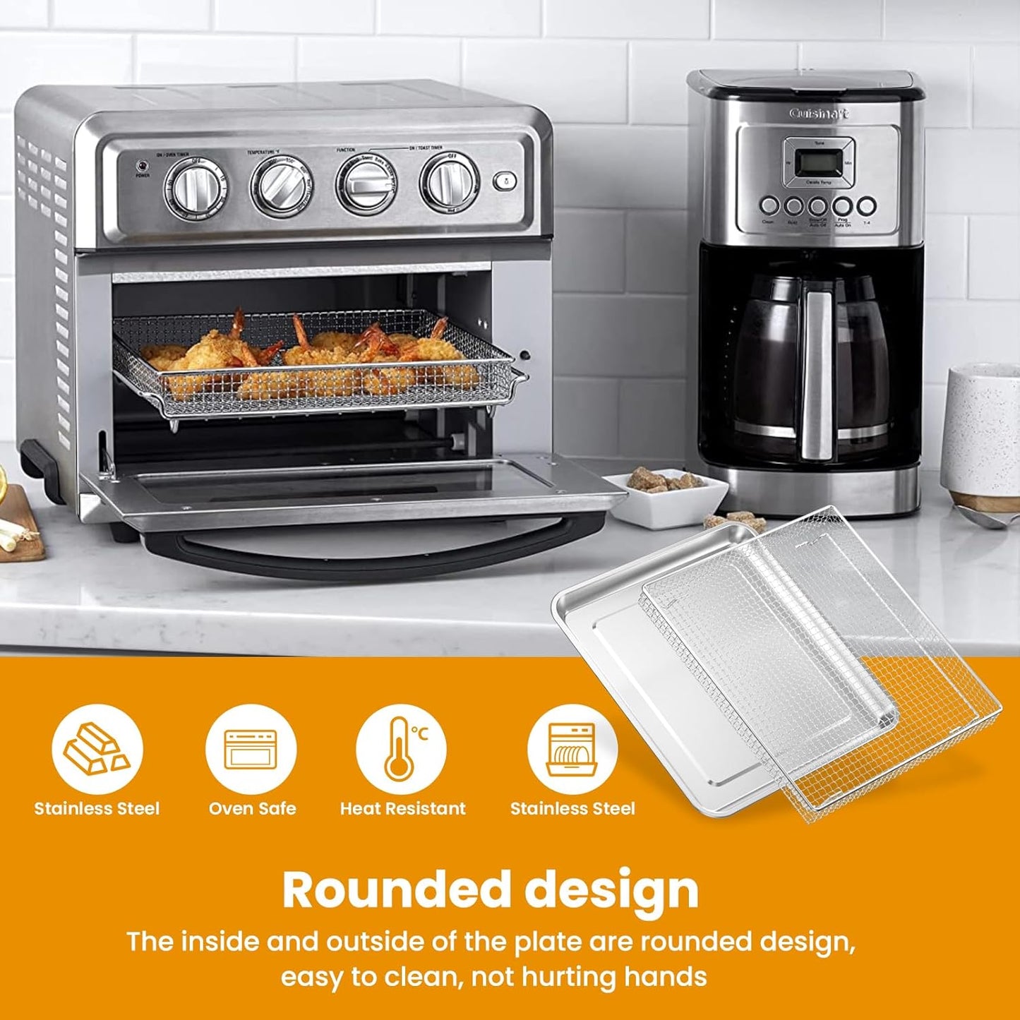 Stainless Steel Baking Tray Pan and Air Fryer Basket Compatible with Cuisinart Airfryer TOA-060 and TOA-065，for Convection Toaster Oven (with Cuisinart Airfryer TOA-060 and TOA-065)