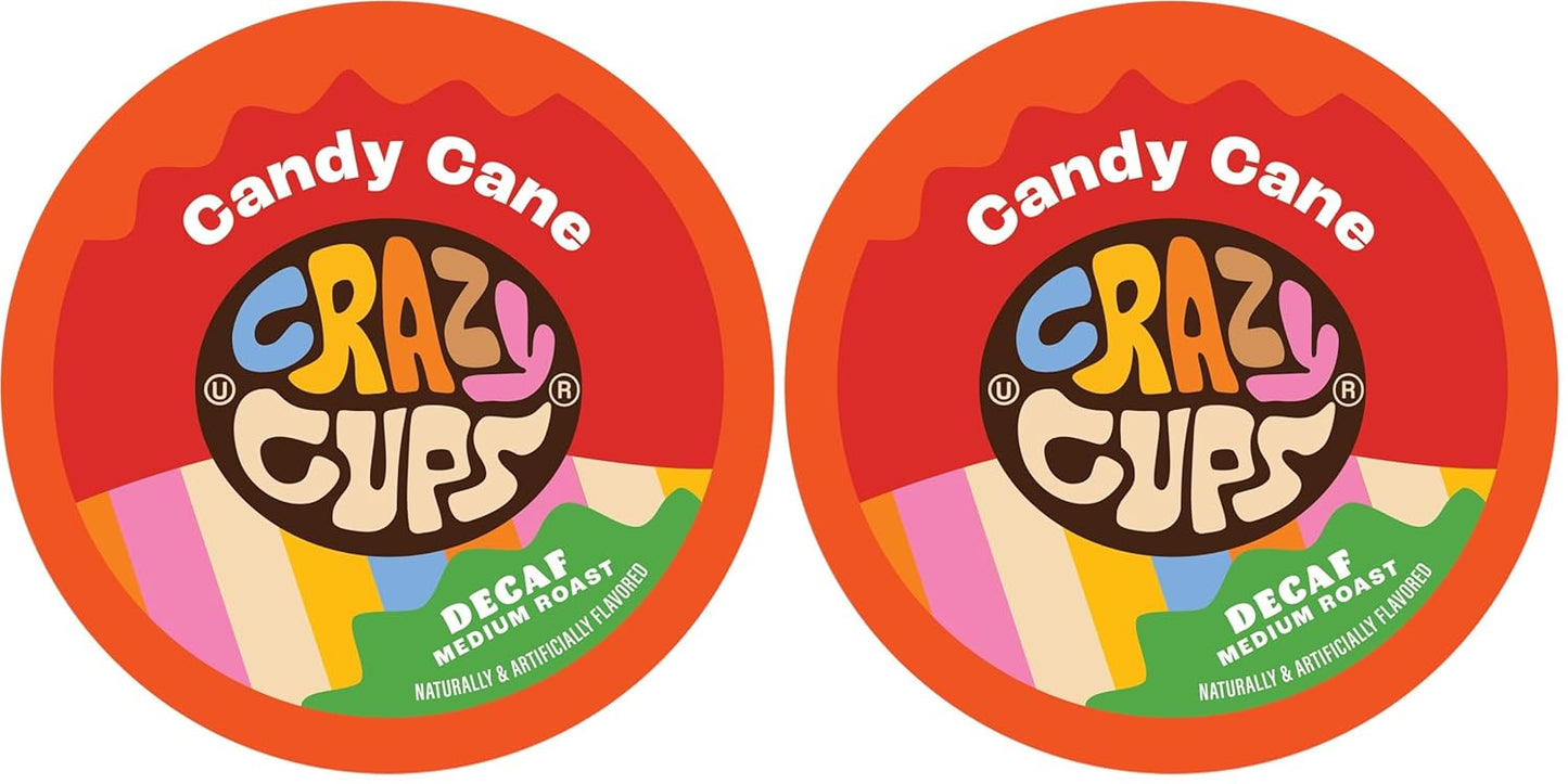 Crazy Cups Candy Cane Coffee Flavored Coffee Pods, Medium Roast Holiday Flavored Decaf Coffee, Festive Candy Cane Decaf Holiday Coffee for Keurig K Cup Brewers, 22 Count (Pack of 2)