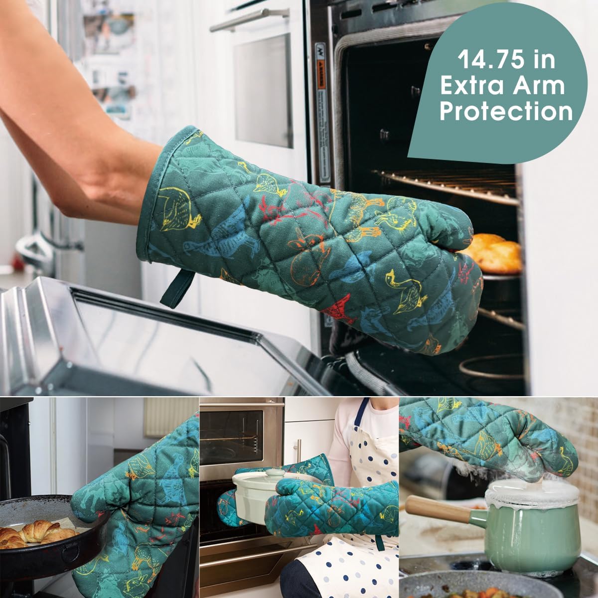 Oven Mitts Cotton Fashion Cute Farm Cattle Design 1pair Heat Resistant Oven Gloves Safe Cooking Baking Grilling Barbecue Machine Washable Pot Holders (Farm Cattle)