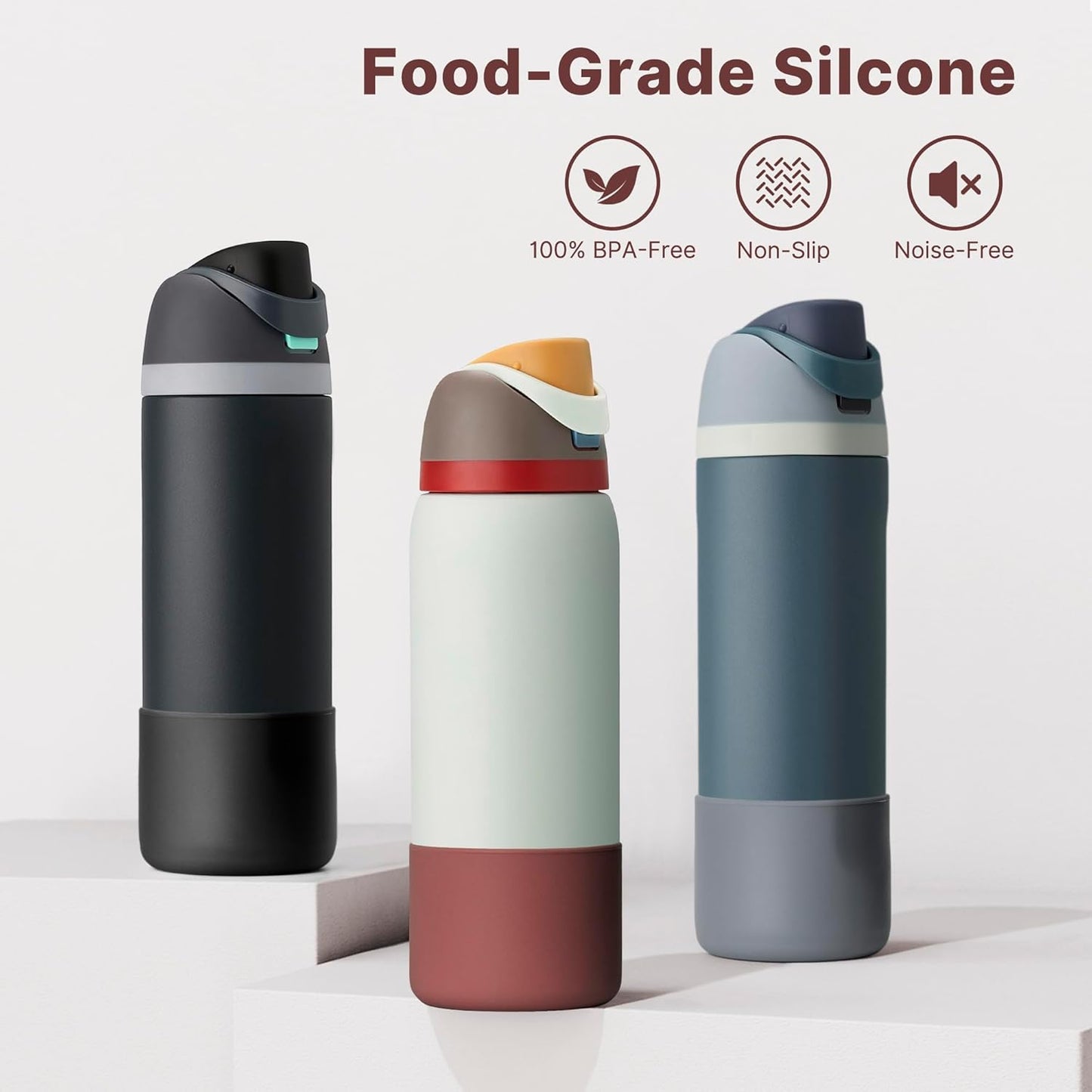 Silicone Boot for Owala 40 oz Water Bottles, Anti-Slip Protective Sleeve for Twist & FreeSip & Flip Insulated Bottles, Boot Bottom Base (Grey)