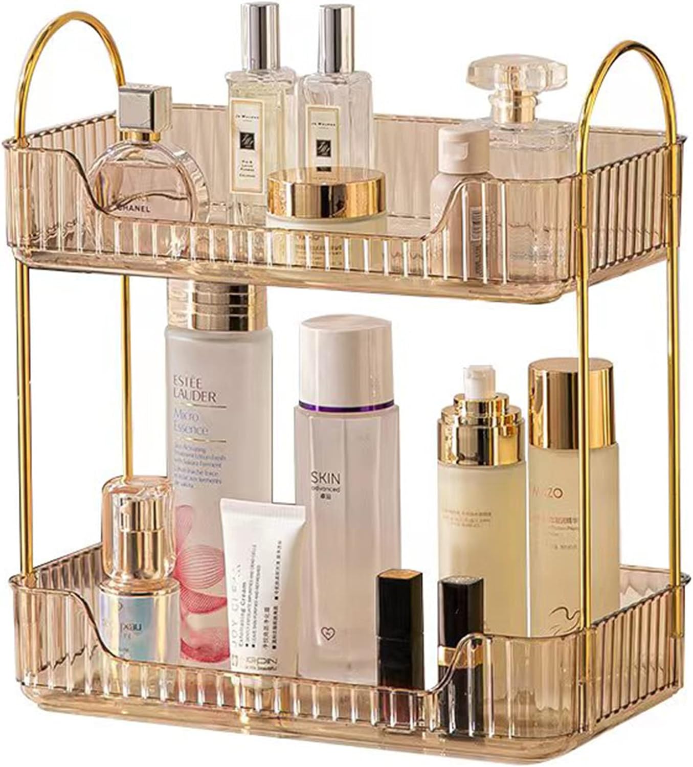 Bathroom Counter Organizer Countertop Storage, Cosmetics Skincare Shelf, Makeup Organizer Perfume for Dresser Vanity Tray, Spice Rack for Kitchen(2 Tier-Gold)