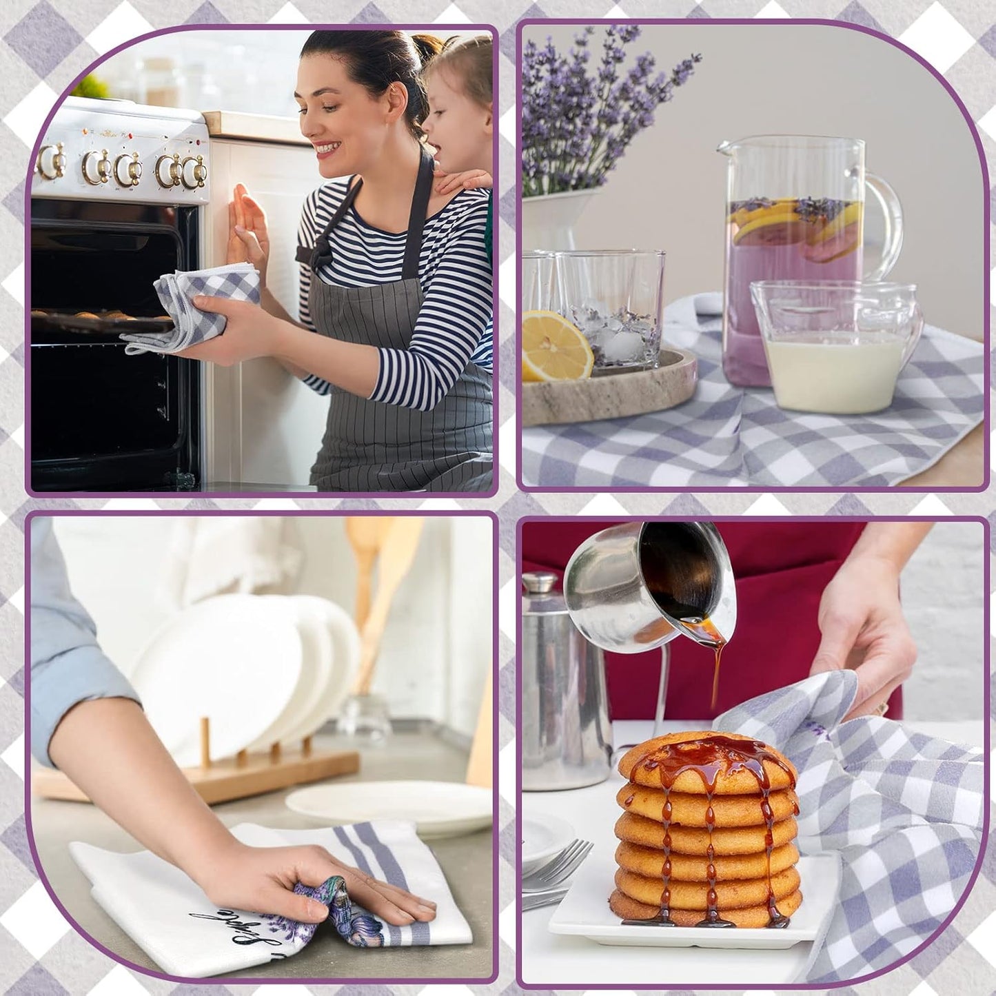 Set of 6 Lavender Kitchen Towels Purple Floral Dishtowels Rustic Absorbent Purple Tea Hand Towels 24 x 16 Inches Lavender Lover Gifts for Farmhouse Kitchen Bathroom Accessories Decorations