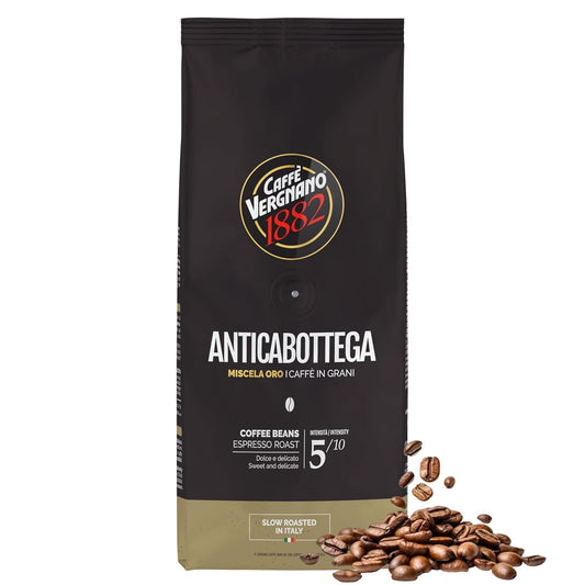 Caffe Vergnano 1882 Antica Bottega Whole Bean Arabica Medium Roast Espresso, 1.1 lbs Bag - Italian Coffee Beans with notes of Chocolate, Nuts & Caramel, Intensity 5/10-500g Bag (6 Pack)