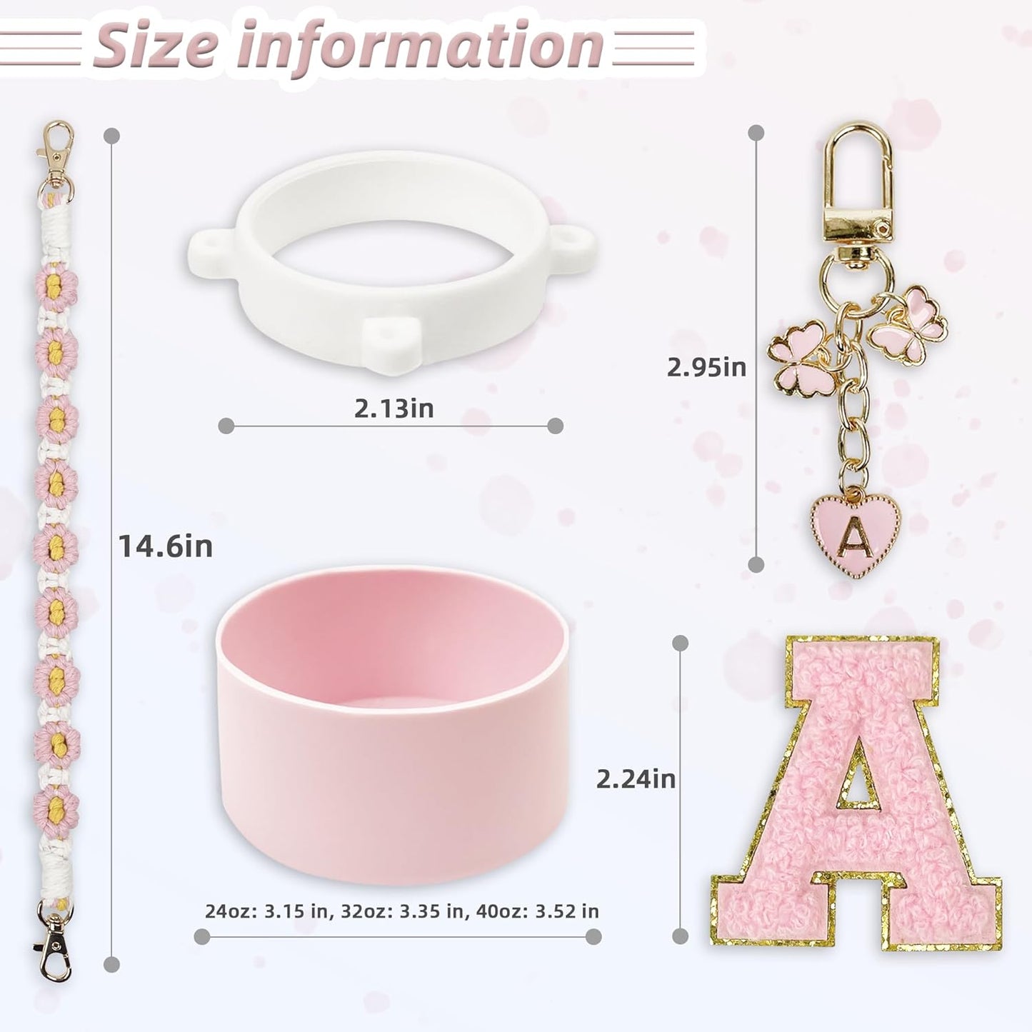 SITKOL Silicone Boot Cute Monogram Set Compatible with Owala Water Bottle 24 oz, 32 oz, 40 oz - Perfect Letter Owala Accessories for Owala Tumbler, Owala Free Sip, Pink Owala, Black Owala