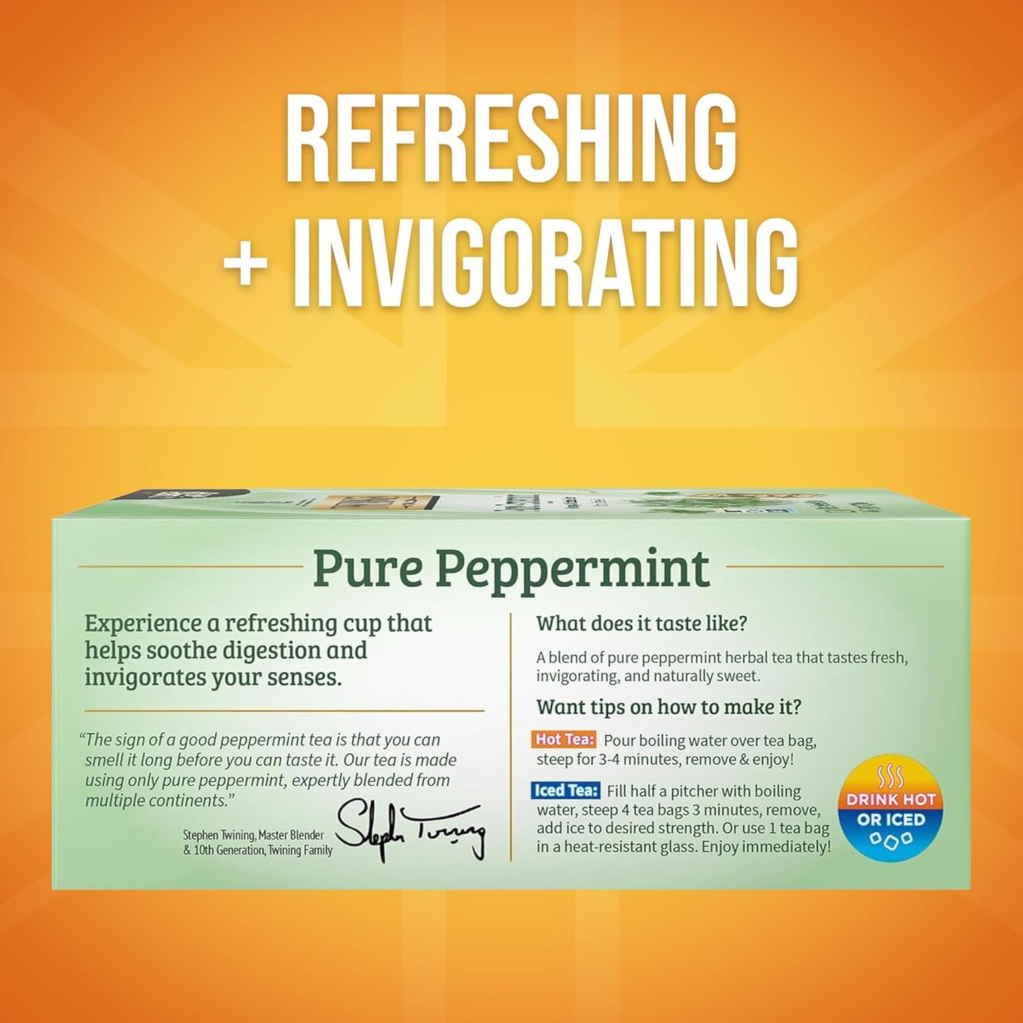 Twinings Pure Peppermint Herbal Tea Individually Wrapped Bags, 100 Count (Pack of 1), Fresh Minty Flavour, Naturally Caffeine-Free, Enjoy Hot or Iced, 100 Teabags