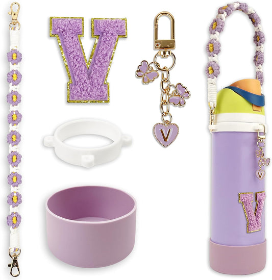 SITKOL Silicone Boot Cute Monogram Set Compatible with Owala Water Bottle 24 oz, 32 oz, 40 oz - Perfect Letter Owala Accessories for Owala Tumbler, Owala Free Sip, Pink Owala, Black Owala