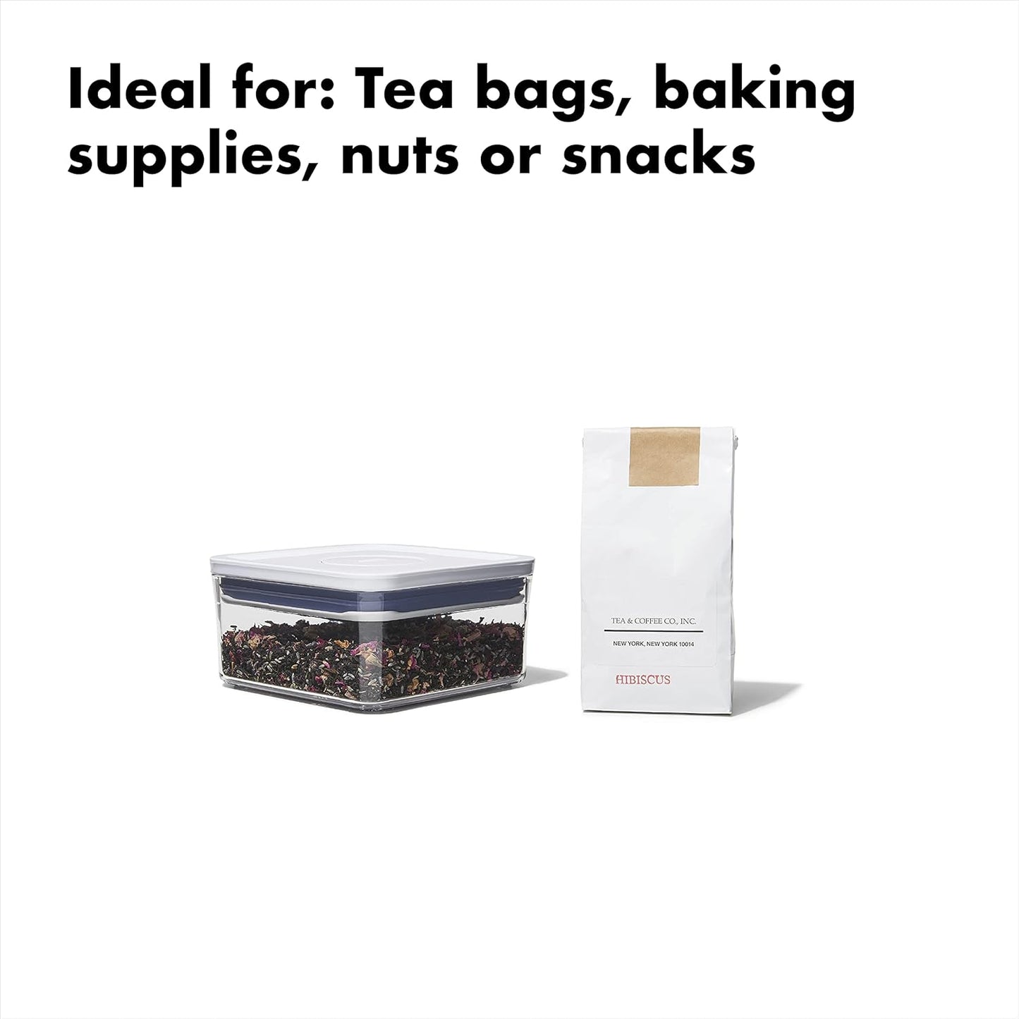 OXO Good Grips POP Container - Airtight Food Storage - Big Square Mini 1.1 Qt Ideal for tea bags, baking supplies, nuts or snacks