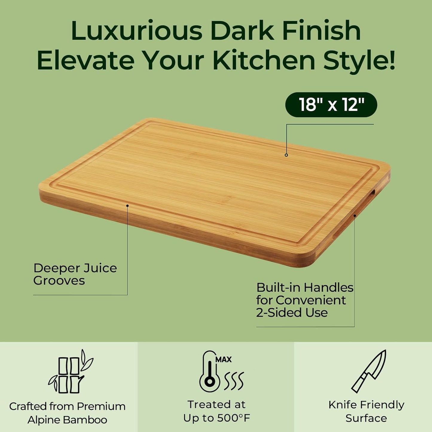 Kitchen Essentials Natural Bamboo Cutting Board XL With Durable, Knife-Friendly Surface & Deep Juice Groove – Perfect For BBQ(Pre Oiled, Natural)