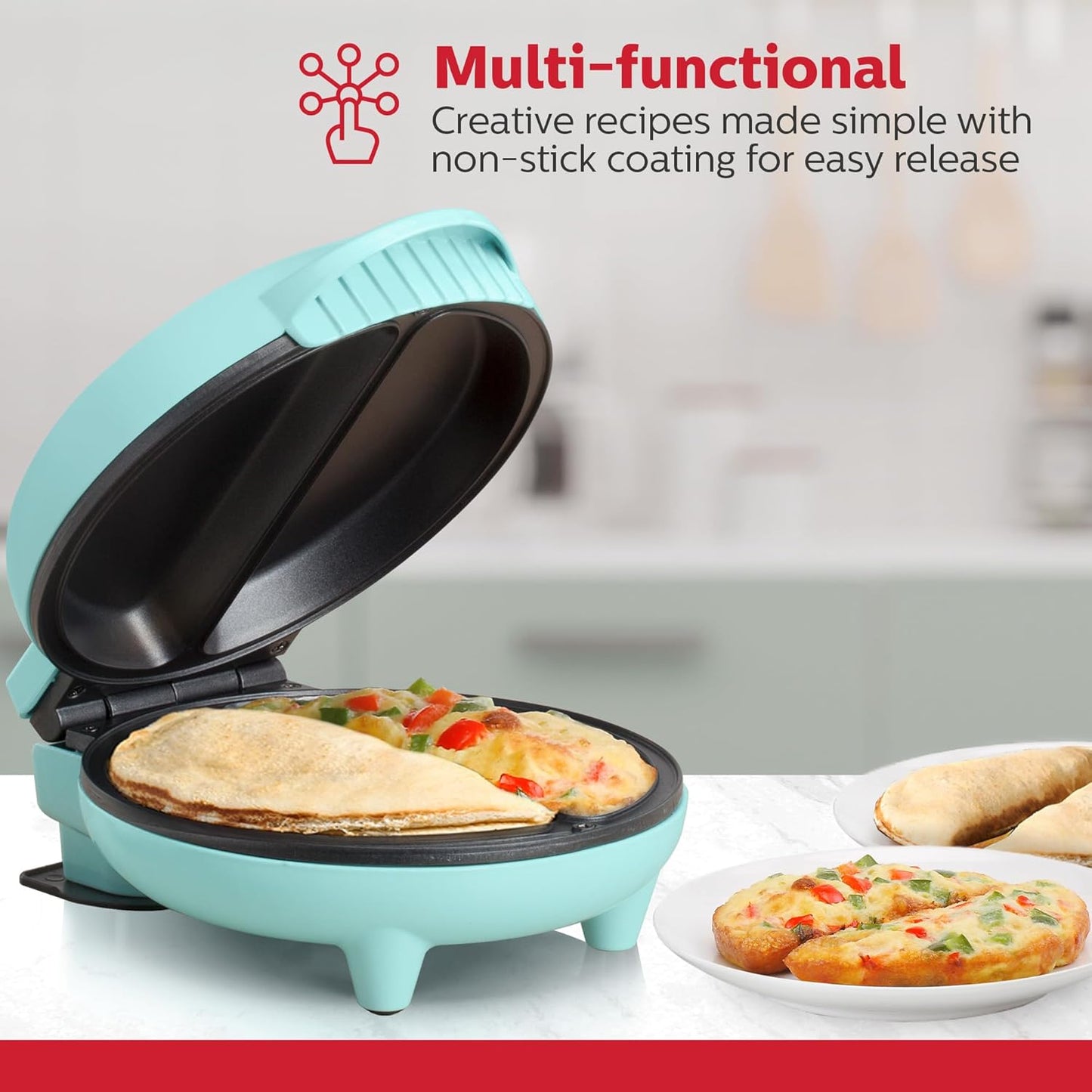 Holstein Housewares Stainless Steel 2 Section Omelet & Frittata Maker, Non Stick Coating, Easy To Clean, Indicator Lights, Compact Storage, Prepare Versatile Recipes in Minutes. 2 Portions, Mint