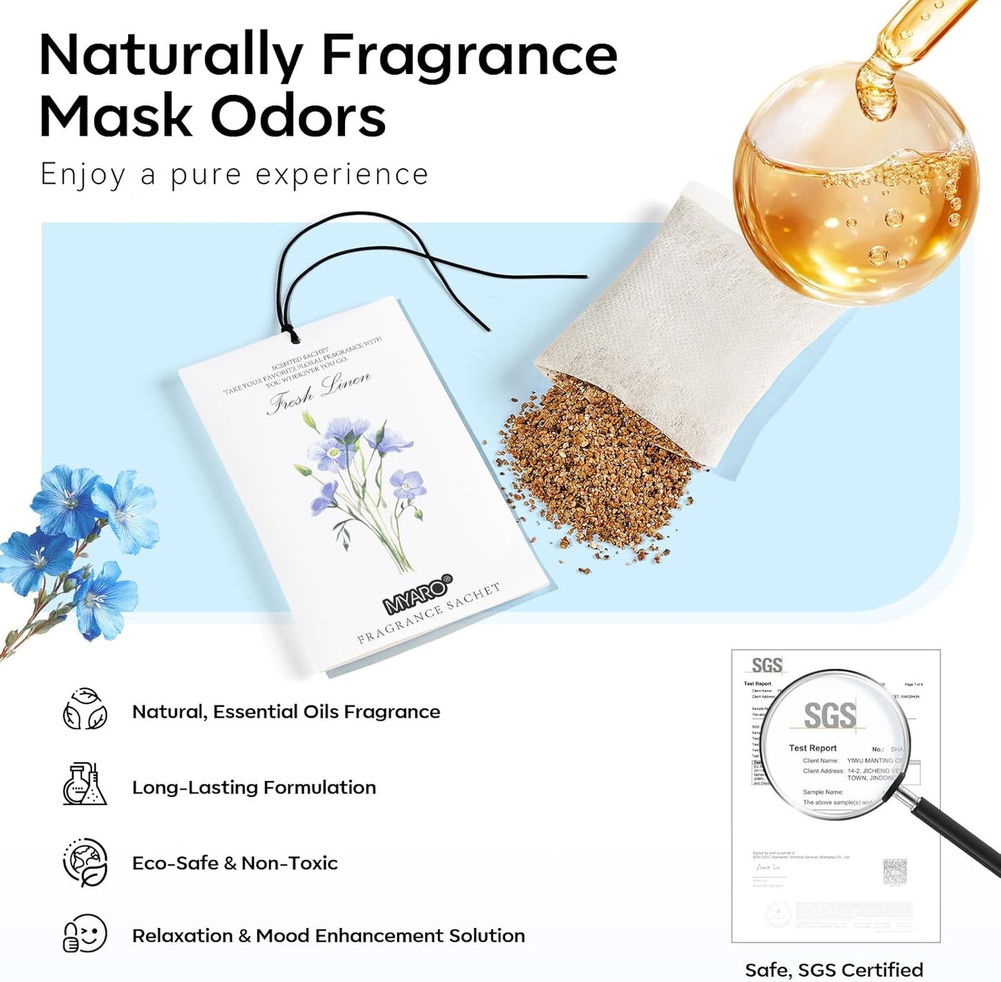 MYARO 12 Packs Linen Scented Sachets for Drawer and Closet, Long Lasting Fresh Scent Air Freshener & Odor Eliminator Home Fragrance Potpourri Bag