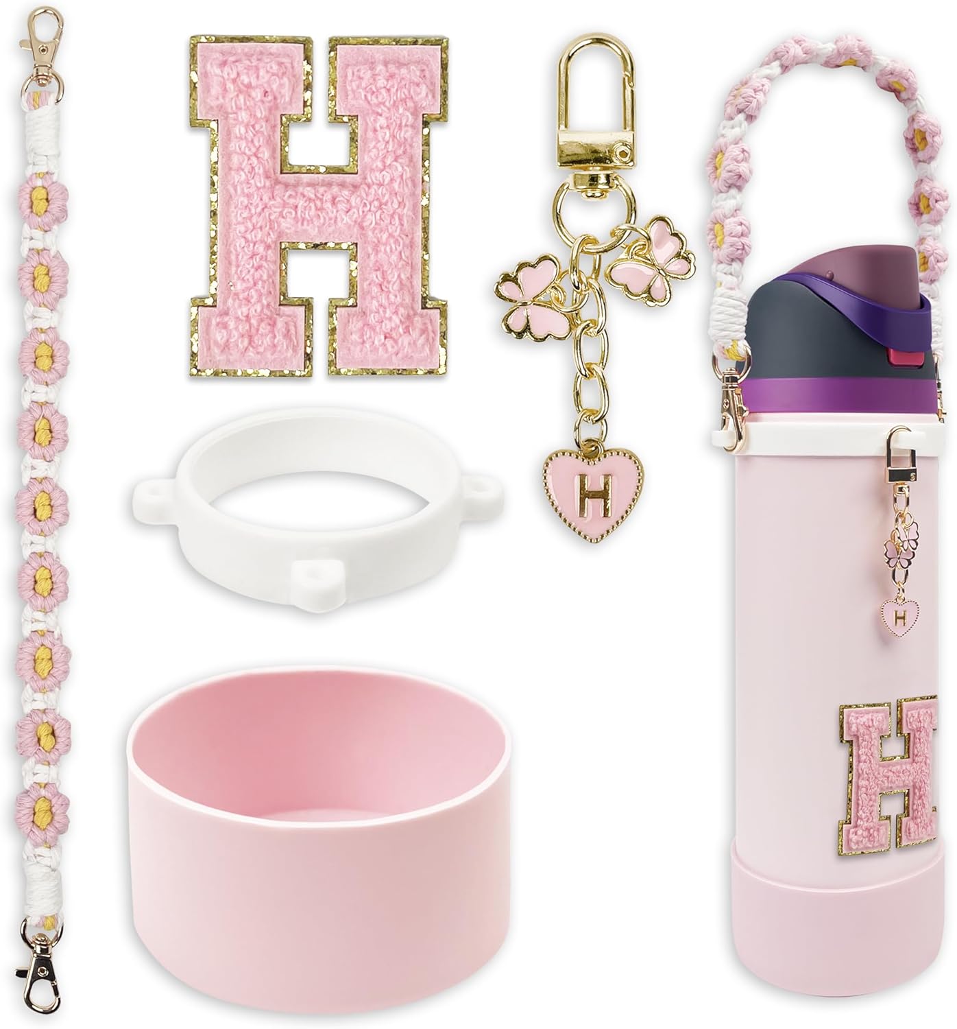 SITKOL Silicone Boot Cute Monogram Set Compatible with Owala Water Bottle 24 oz, 32 oz, 40 oz - Perfect Letter Owala Accessories for Owala Tumbler, Owala Free Sip, Pink Owala, Black Owala