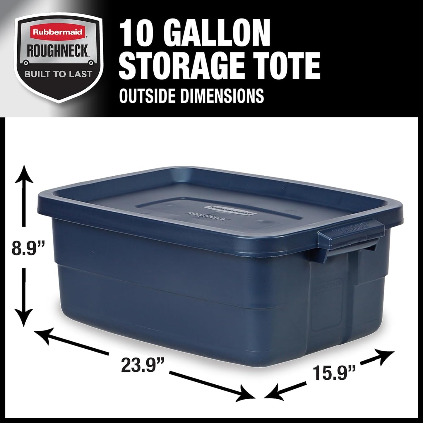 Rubbermaid Roughneck Tote 10 Gal, 8 Pack, Made in USA, Dark Indigo Metallic, Rugged Plastic Stackable Storage Bins with Lids and Handles
