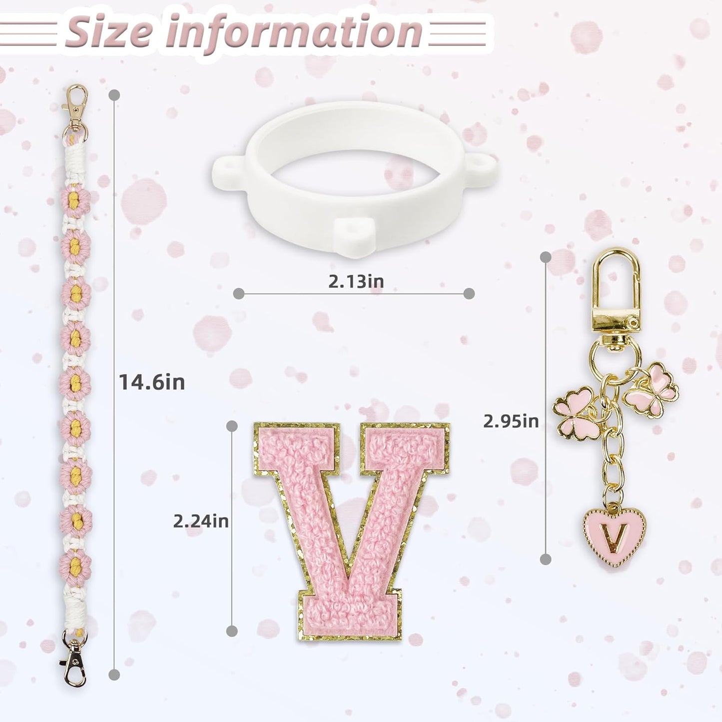 Cute Letter Charm Set Compatible with Owala Water Bottle 24 oz, 32 oz, 40 oz, Owala Kids, Owala Coffee Tumbler, Owala FreeSip – Includes Handle Strap, for Owala Accessories & Stanley Cup Accessories