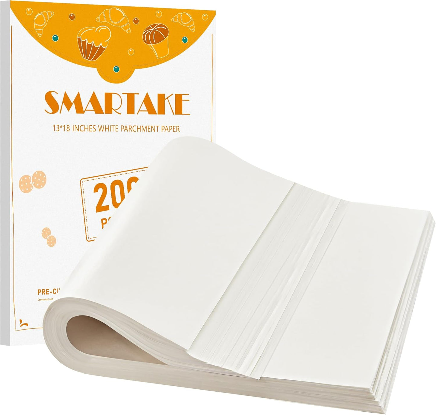 SMARTAKE 200 Pcs Parchment Paper Baking Sheets, 13x18 Inch Non-Stick Precut Baking Parchment, Suitable for Baking Grilling Air Fryer Steaming Bread Cup Cake Cookie and More (White)